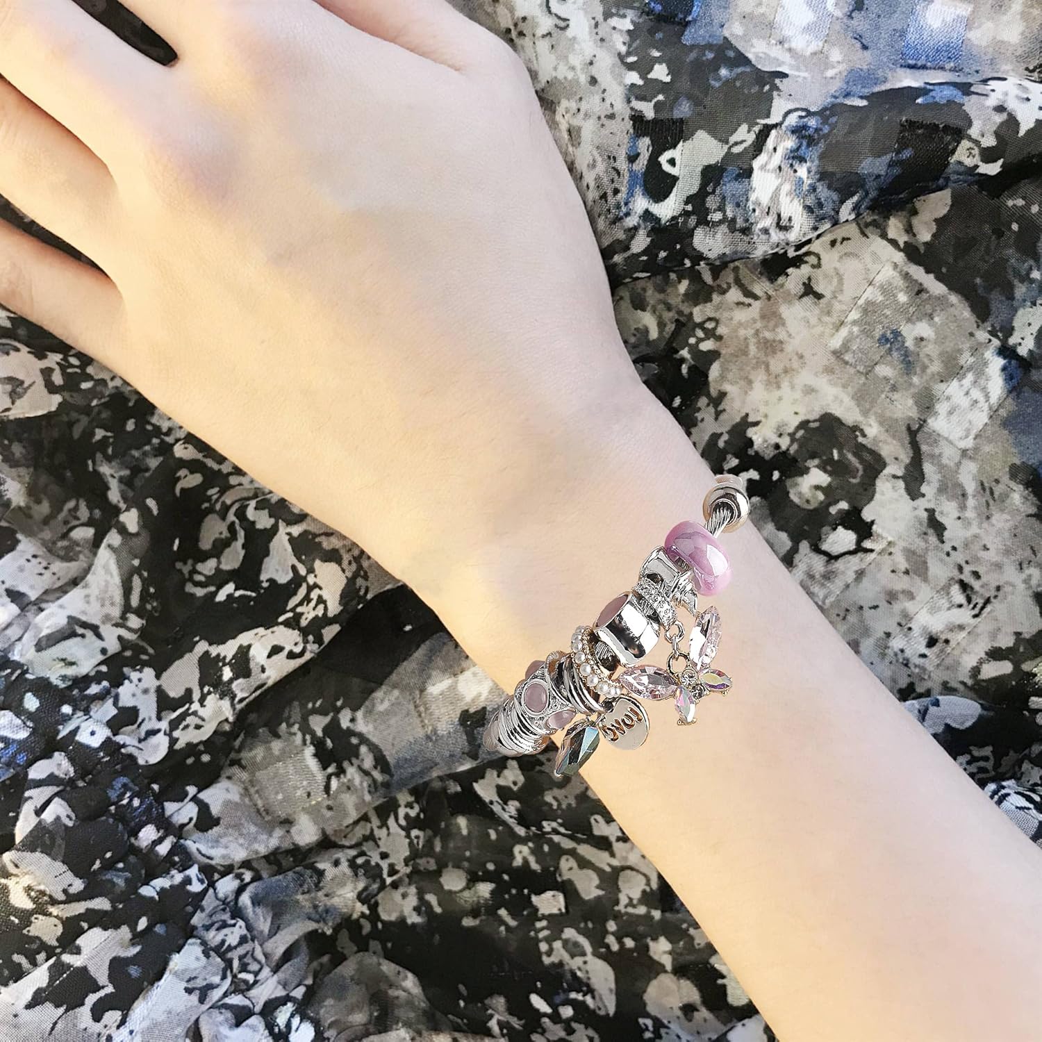 DS Charm Bracelets for girls,exquisite cute cartoon friendship bracelets Stainless Steel Bangle with birthday Gift box, Adjustable girls jewelry Suitable for holiday gifts-Purple Butterfly: Clothing, Shoes & Jewelry