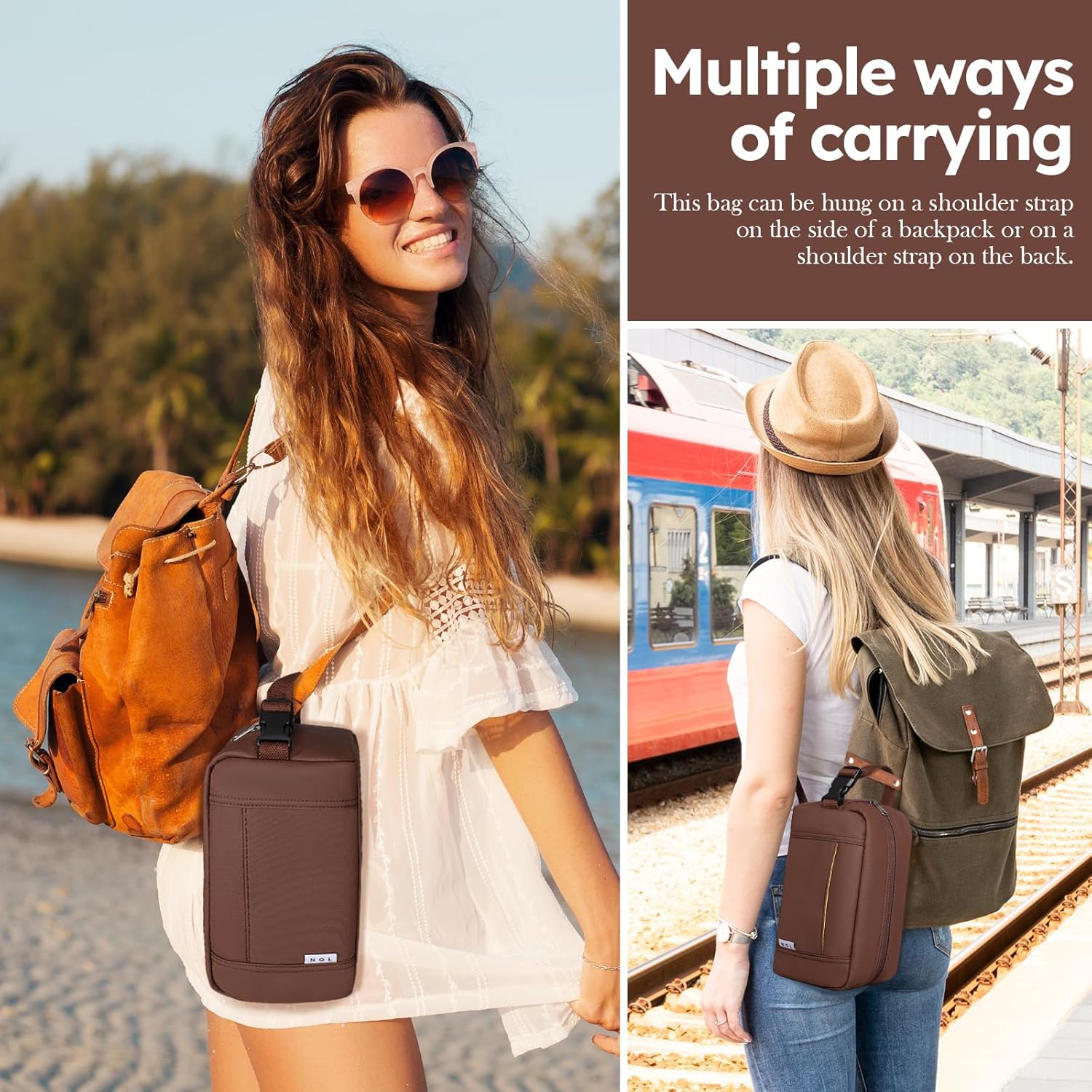 NOL Natural Organic Lifestyle Nylon Waterproof Makeup Bag Lightweight Travel Toiletry Bag for Adults, Reusable, Zip Closure with Buckle Handle, Snack Bag, Travel Cosmetic Bag, Coffee - Image 7