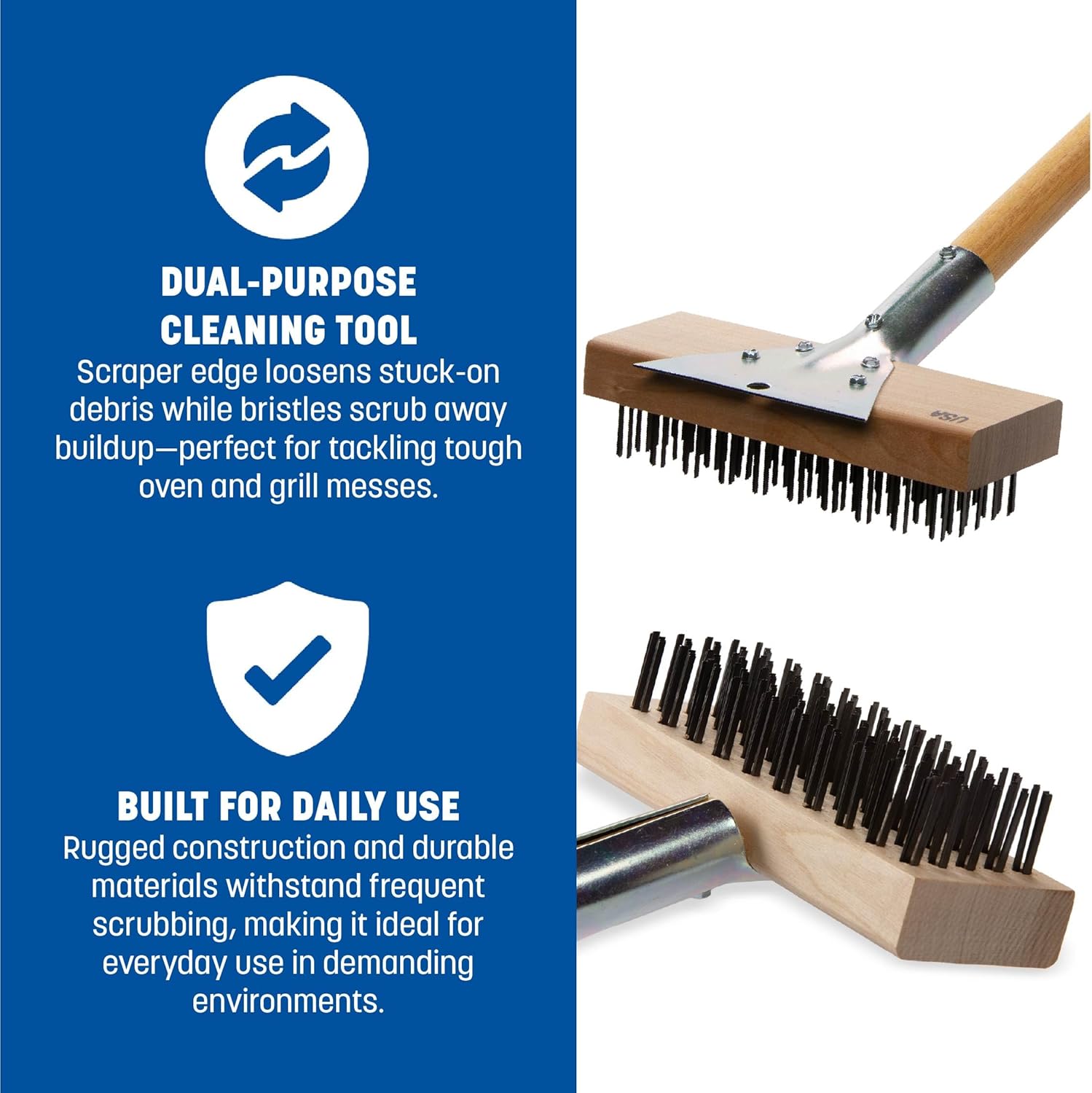 Carlisle FoodService Products Wood Oven Grill Brush & Scraper with Handle, 30 Inches, Natural