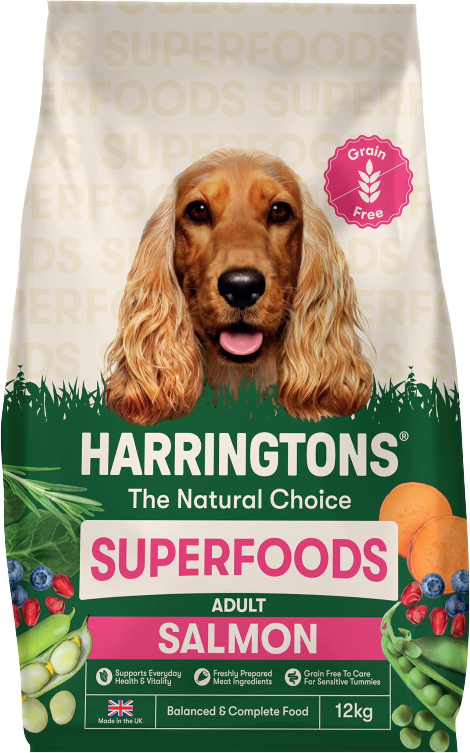 Harringtons Superfoods Complete Grain Free Hypoallergenic Salmon with Veg Dry Adult Dog Food 12kg - Made with All Natural Ingredients