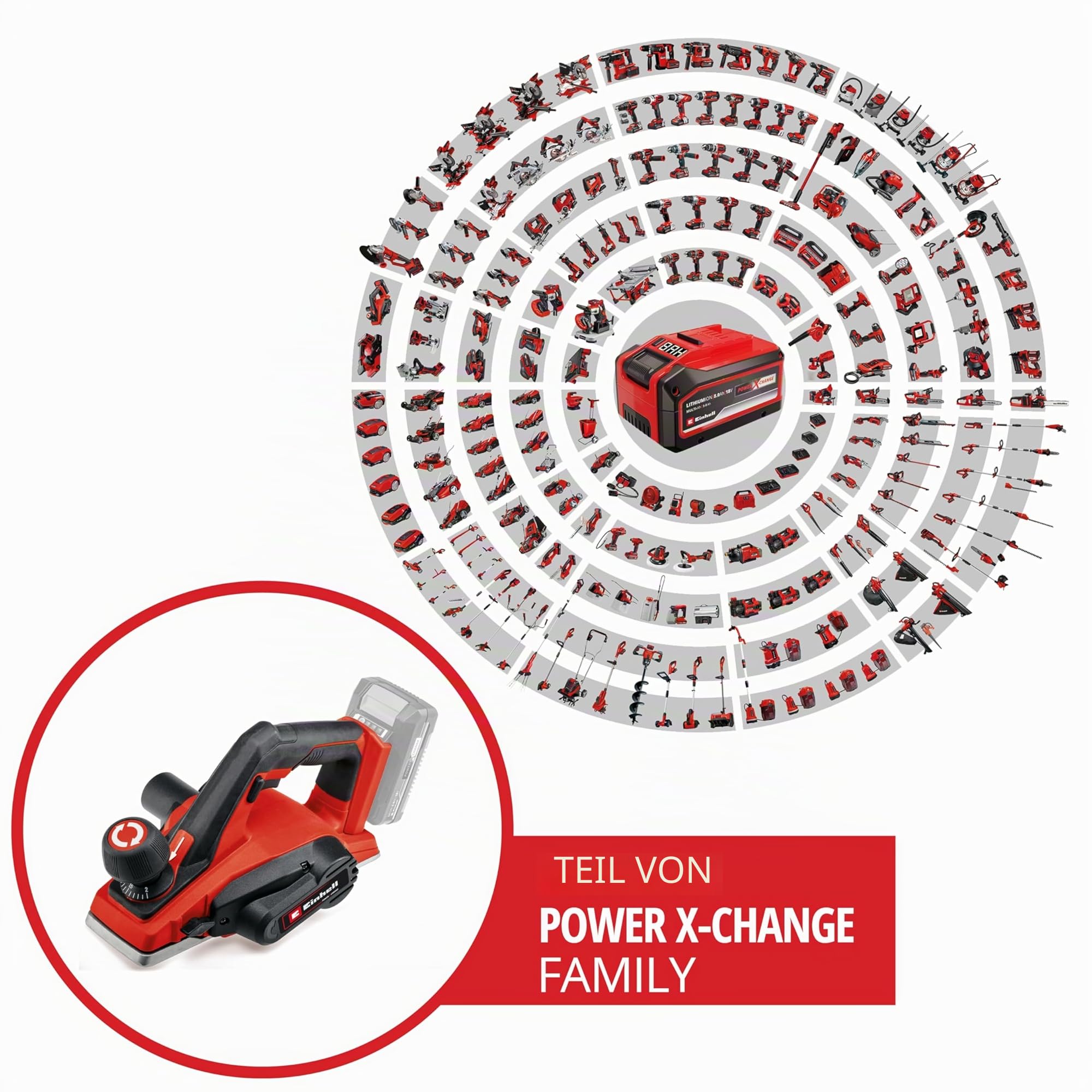 Einhell Akku-Hobel TE-PL 18/82 Li-Solo Power X-Change (18 V, 82 mm Hobelbreite, bis 2 mm Spantiefe, Falztiefen-/Parallelanschlag, autom. Parkschuh, inkl. 2x Wendemesser, ohne Akku)