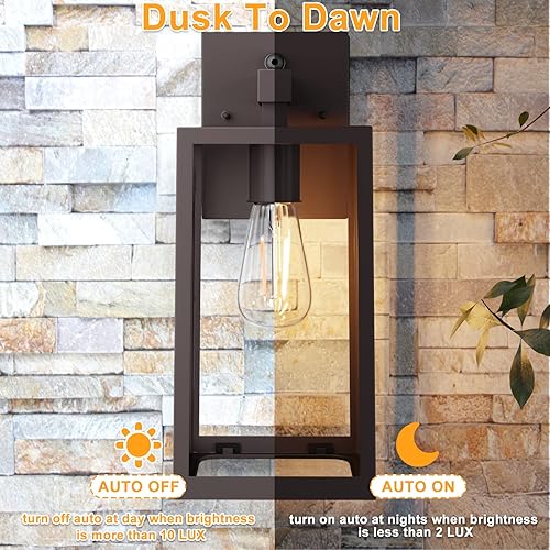 Miniatura 9 de SHINE HAI Linterna de pared para exteriores del atardecer al amanecer, lámpara con sensor de pared exterior con enchufe de base E29, luces de