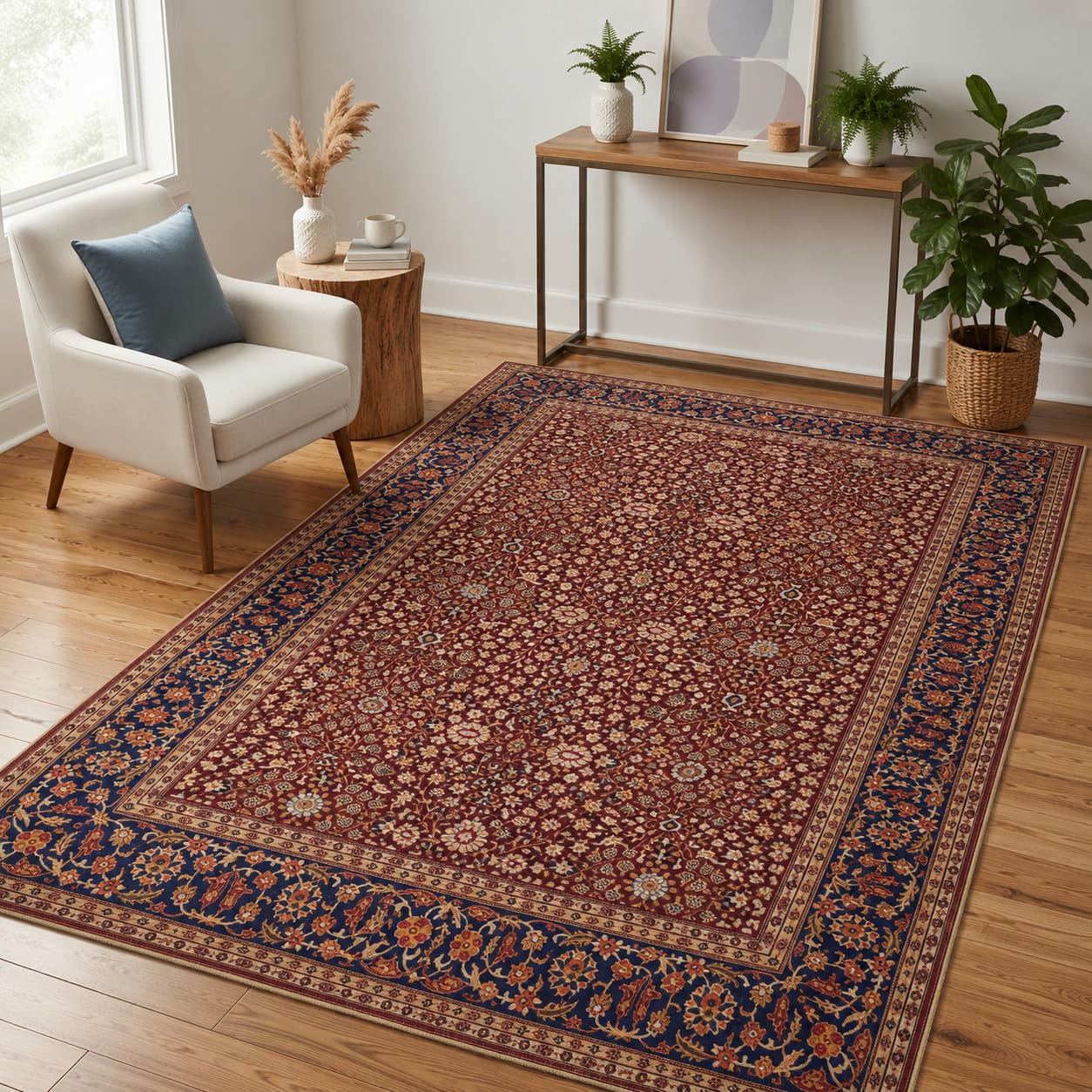 STITCHNEST 'Wave Scape Series' Elyssian Rug|Persian Style Carpet | Traditional Printed Floor Rug with Elegant Border | Soft, Durable Rug for Living Room, Bedroom & Decorative Home Décor(5x7fts)-image-15