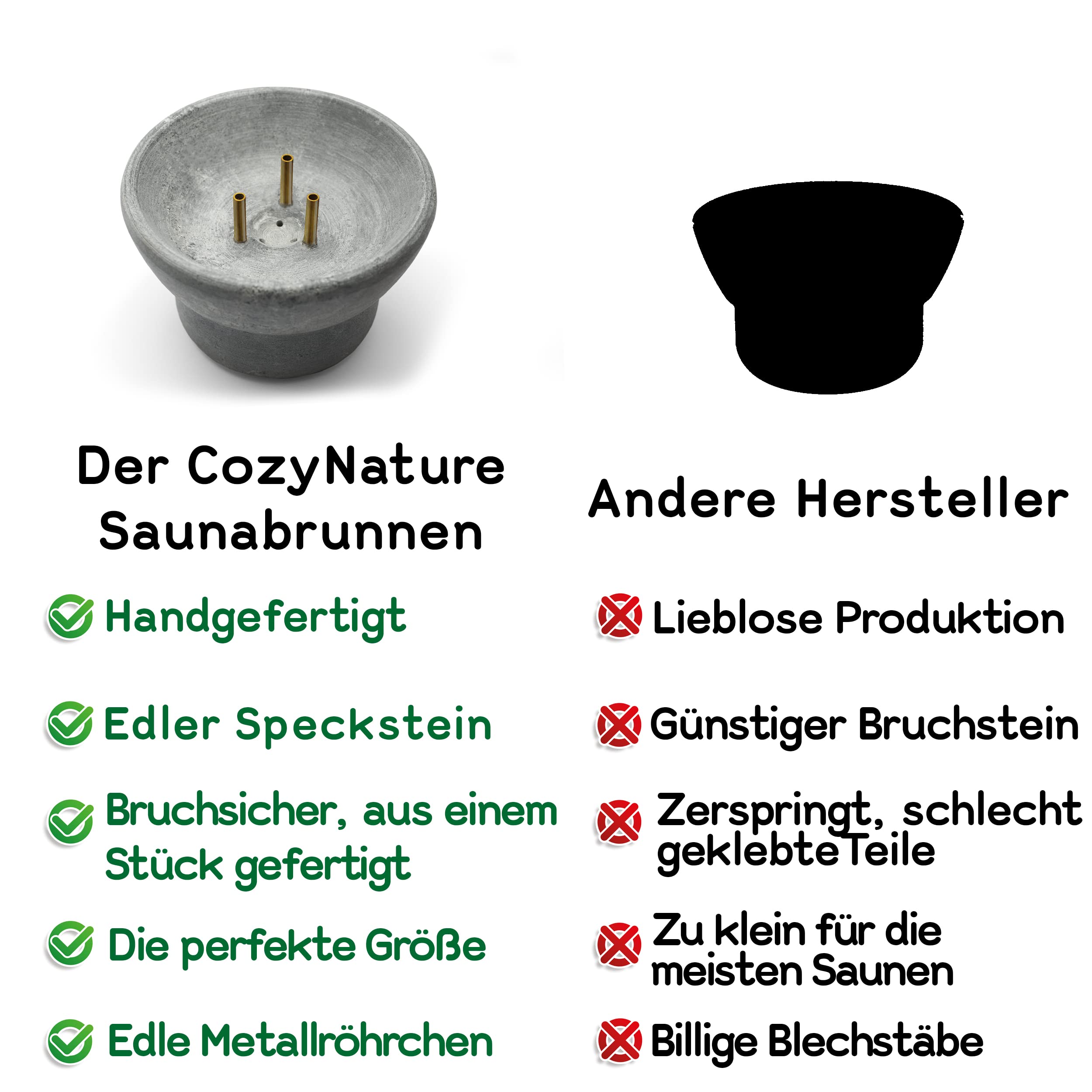 CozyNature® Speckstein Sauna Brunnen | Aufgussstein und Verdampfer | Sauna Zubehör | Springbrunnen, Fontäne | 100% Handarbeit 15cmx10cm