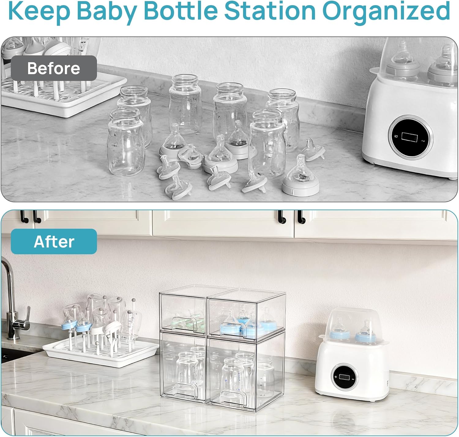 Vtopmart Stackable Storage Drawers Set of 5, Clear Plastic Organizer Bins for Baby Bottle, Beauty Supplies Storage, Ideal for Kichen Countertop, Vanity, Bathroom, Cabinet, Pantry Organization thumbnail