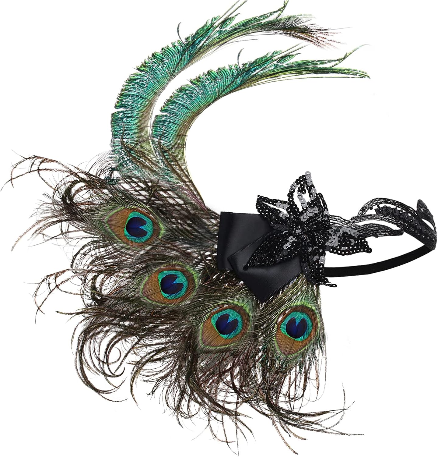BABEYOND 1920s Flapper Headband Peacock Feather Headpiece Gatsby Accessories for Women Sequined Showgirl Headpiece - Image 4