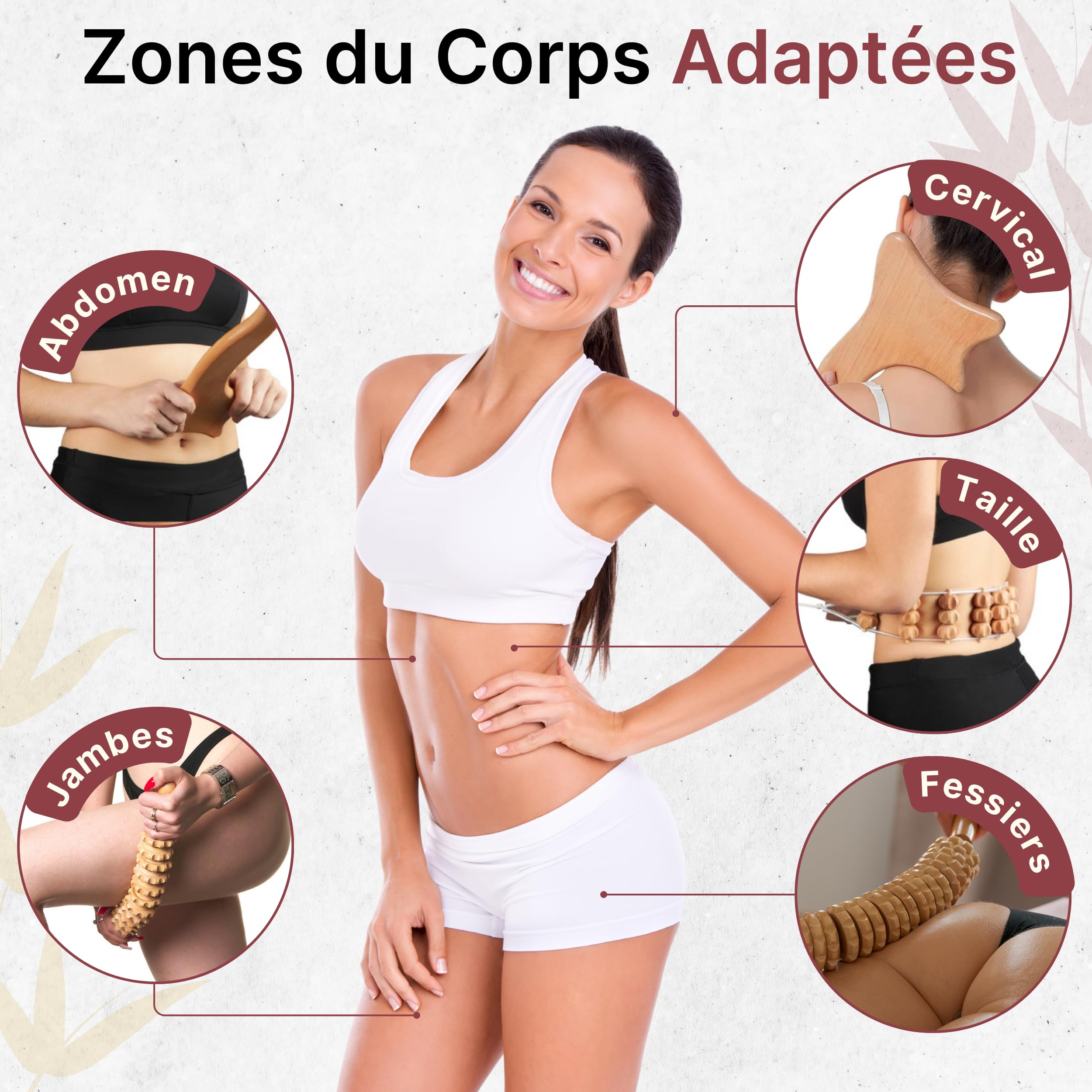 Kit Maderotherapie 4 en 1 et Sac. Kit Massage Bois Professionnelle. Masseur Anti Cellulite et Drainage Lymphatique. Kit Complet. Rouleau de Massage pour le Corps et les Jambes. Bois de Hêtre