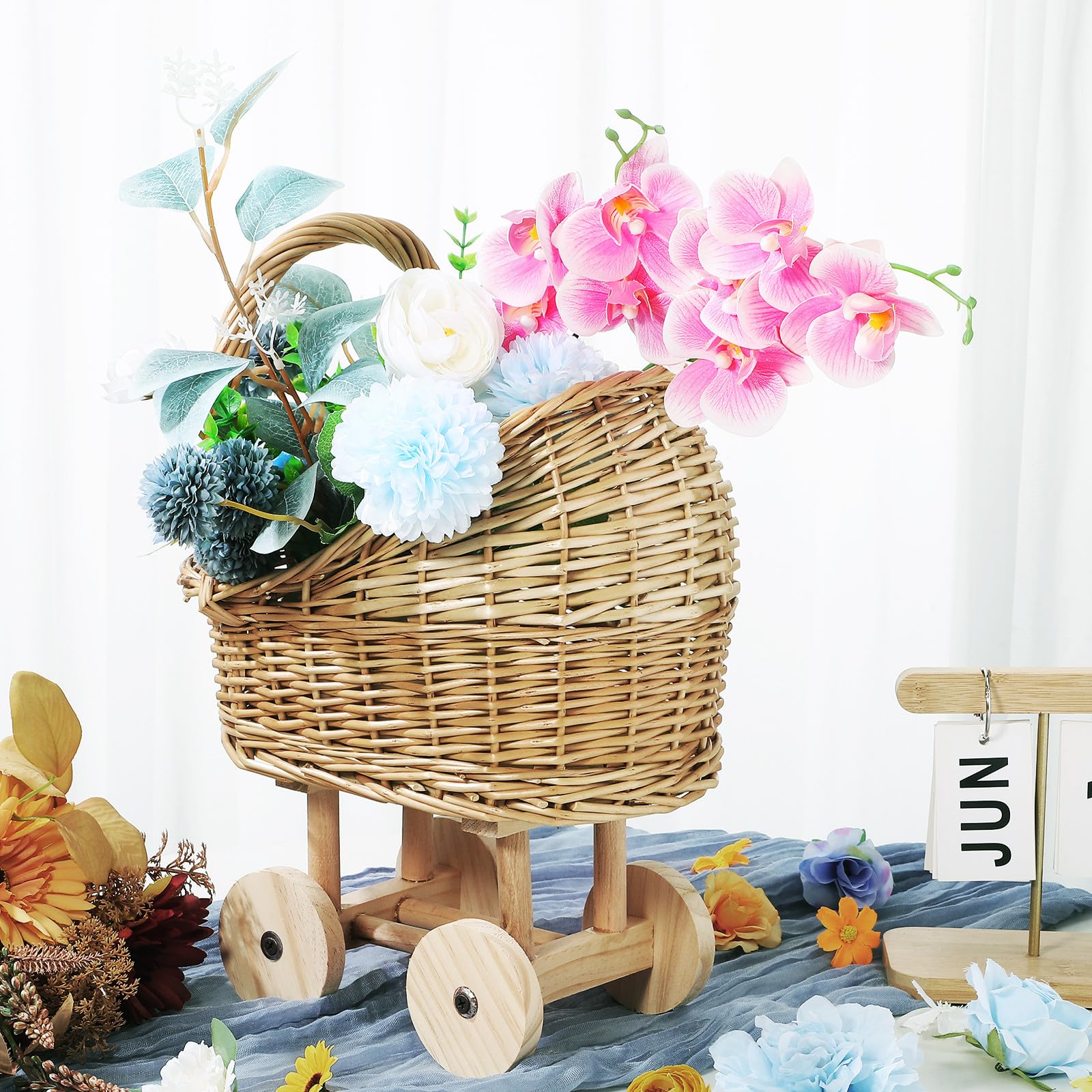 Cabilock Handgeflochtener Rattankorb Mit Griff, Kinderwagenförmiger Blumenkorb Für Blumenmädchen, Korb Für Hochzeitsdeko, Babyparty Geschenkekorb, Dekorativer Blumenkorb