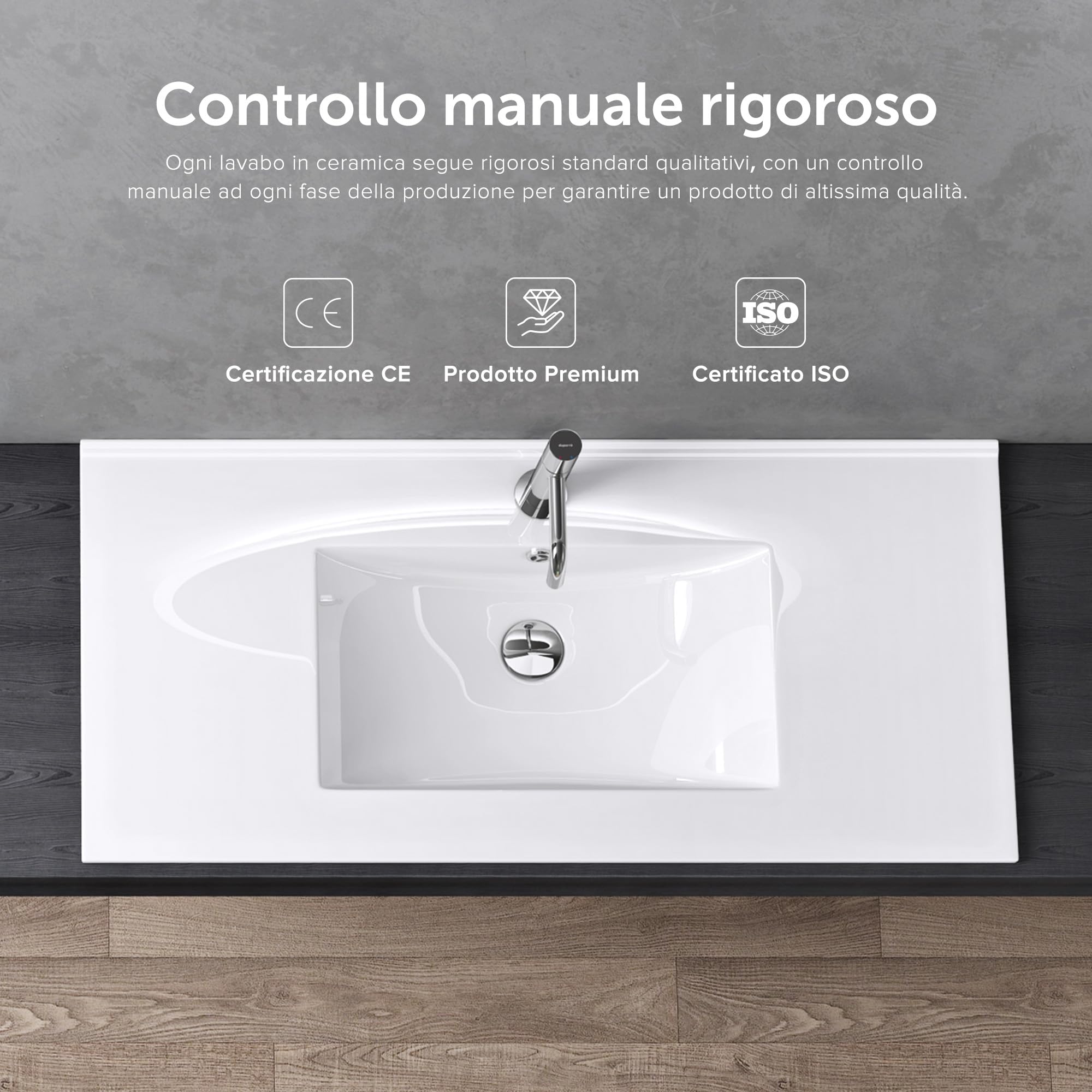 doporro Lavabo da Incasso Rettangolare 80 cm in Ceramica Bianco Lucido, Lavandino Integrato con Foro Rubinetto, Installazione su Mensola o Mobile Bagno Brüssel912