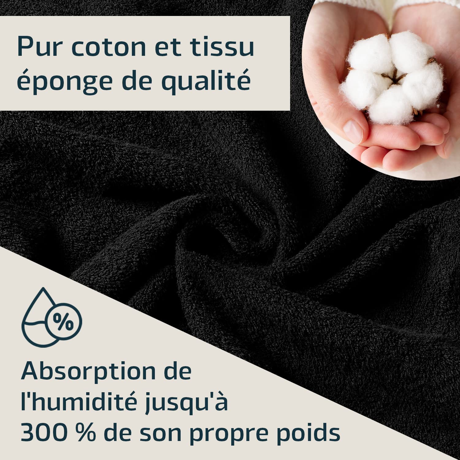 Serviette de Bain/Serviette de Sauna XXL, 150 x 220 cm, Pur Coton en éponge de qualité, pour Les Femmes et Les Hommes de très Grande Taille, Noir