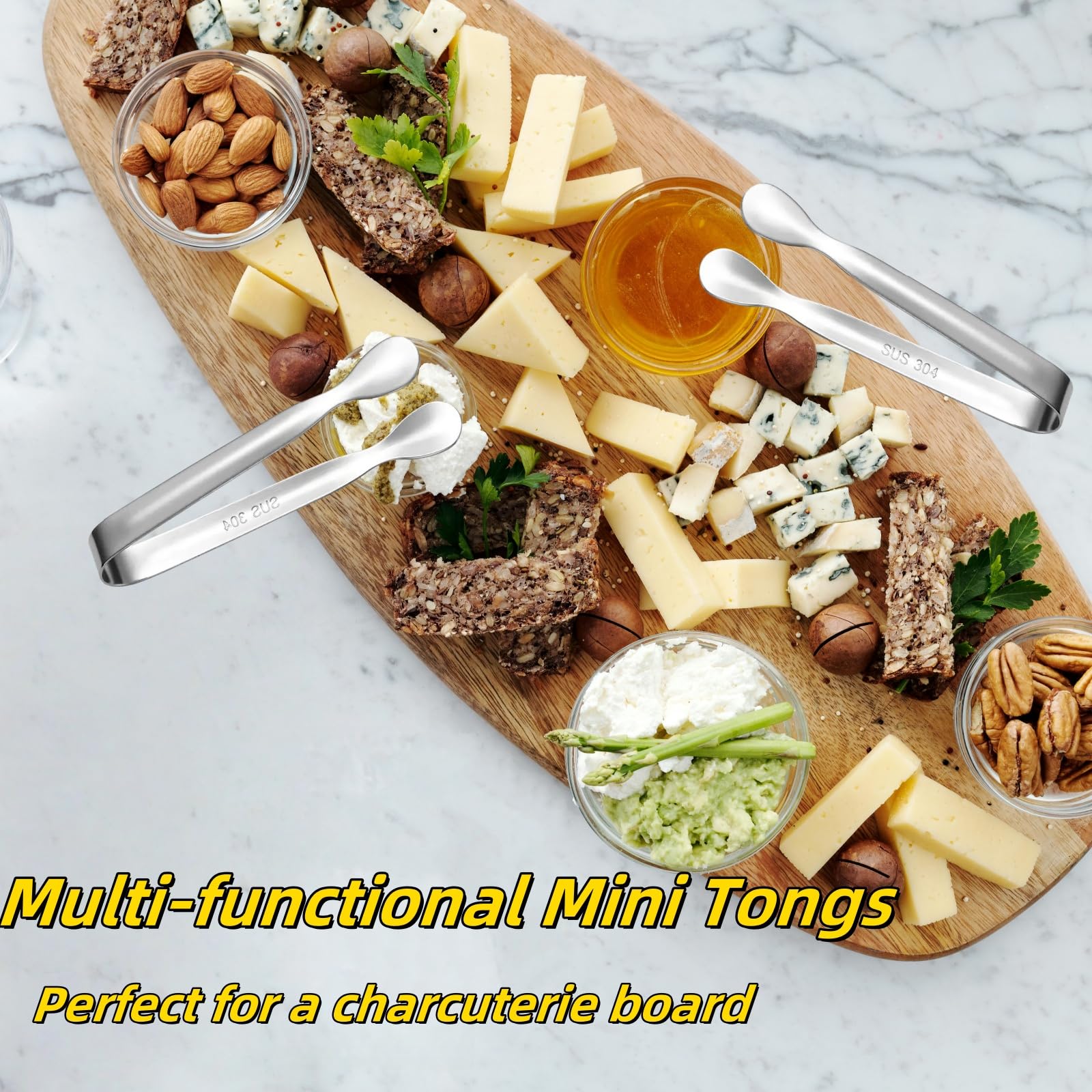 Mini Stainless Steel Appetizer Tongs - Charcuterie & Tea Party -6 Mini Stainless Steel Appetizer Tongs - Charcuterie & Tea Party -6
