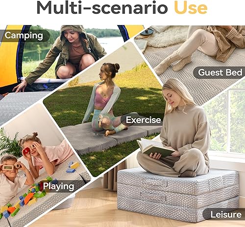 Miniatura 4 de BDEUS Colchón plegable de espuma viscoelástica de 4 pulgadas, tamaño individual con bolsa de almacenamiento portátil, cubrecolchón de triple