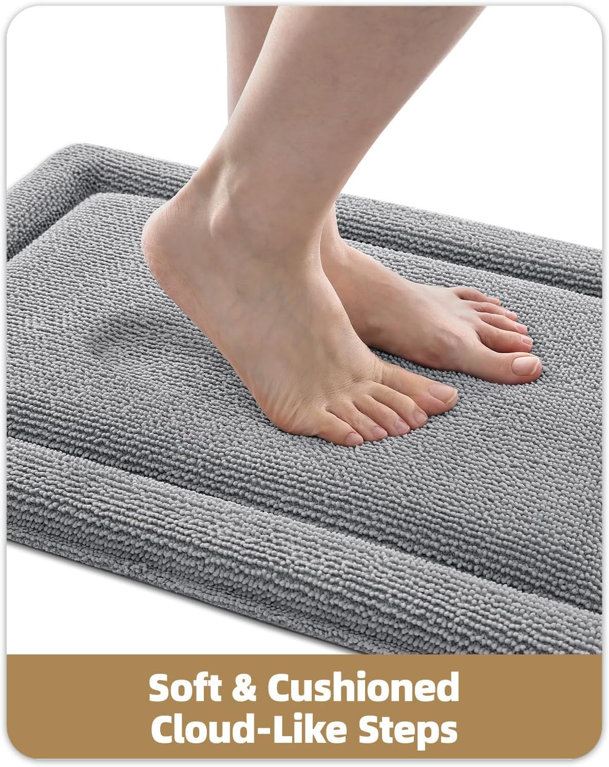 Color&Geometry 24x17 Memory Foam Bath Mat, Light Gray Bathroom Rugs Soft Absorbent Chenille Bath Rug, Non Slip Bath Mats for Bathroom, Thick Shower Mats, Light Gray