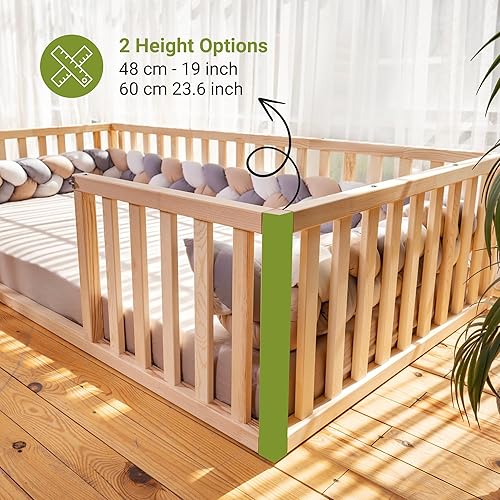 Miniatura 6 de Montessori Floor Bed with Door for Toddler  Pine Wood Natural Solid Frame Bed  Sturdy Design Floor Bed Frame for Boy and Girls (Crib, Height  23.6