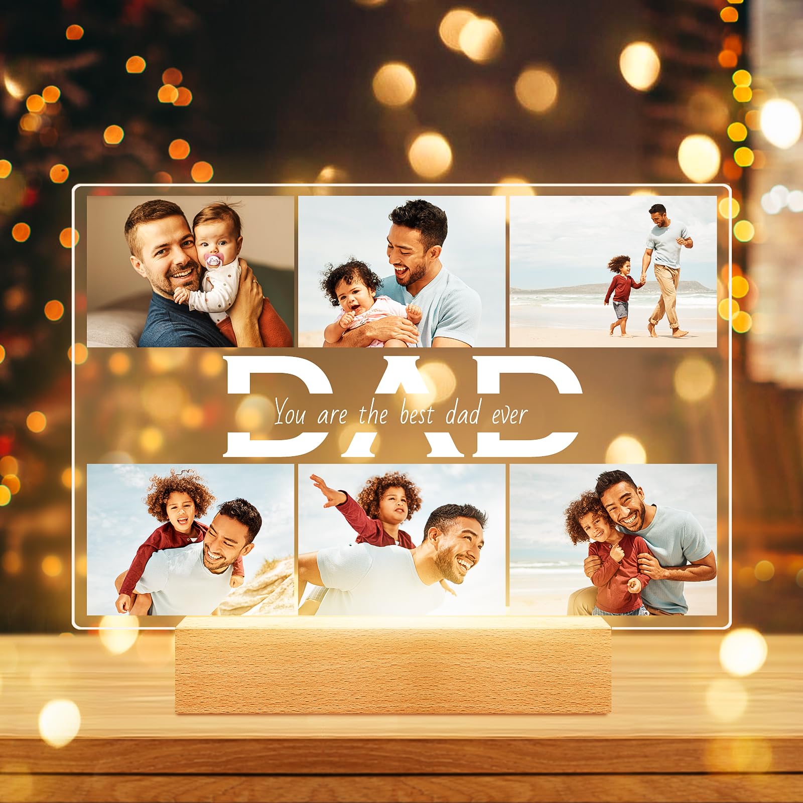 Personalised Father's Day Gifts for Dad from Daughter and Son, Customised Photo Frame with Photos, Customised Picture Frames with Night Light, Personalised Dad Gifts for Birthday Fathers Day
