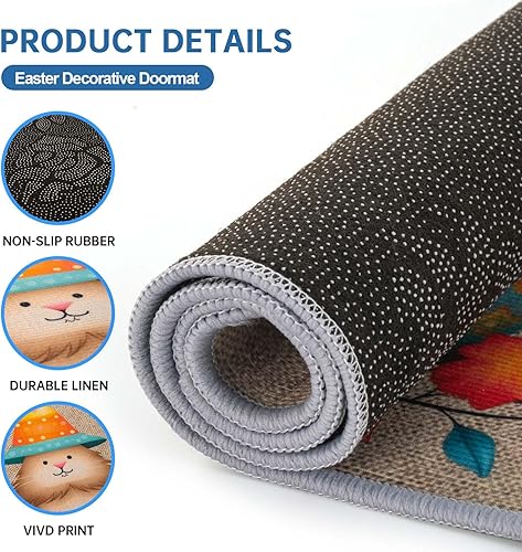 Miniatura 7 de Tapete decorativo de bienvenida de Pascua, tapete antideslizante para interiores y exteriores, tapete de entrada de conejo de Pascua para decoración
