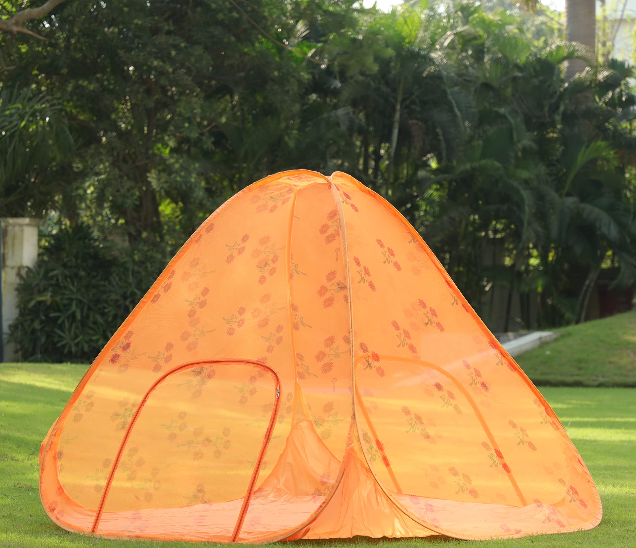 Kolar Flower Print Mosquito Net, Premium Orange Printed Machardani with Bottom for Indoor and Outdoor Use, Strong and Durable, Tent Type, Foldable, Corrosion Resistant (B0BHJ2Y2YX) Amazon Price History, Amazon Price Tracker