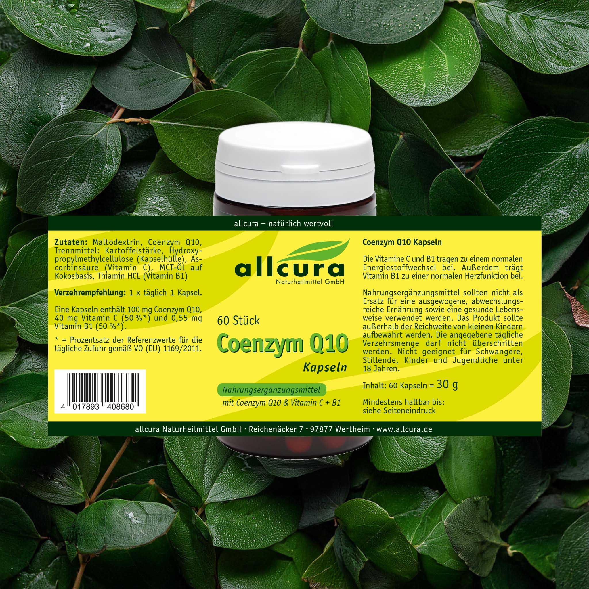 Coenzym Q10 100 mg Kapseln | Hochdosiert & vegan | Natürlich fermentiertes Q10 mit Vitamin C & B1 | Für Energie & Herz