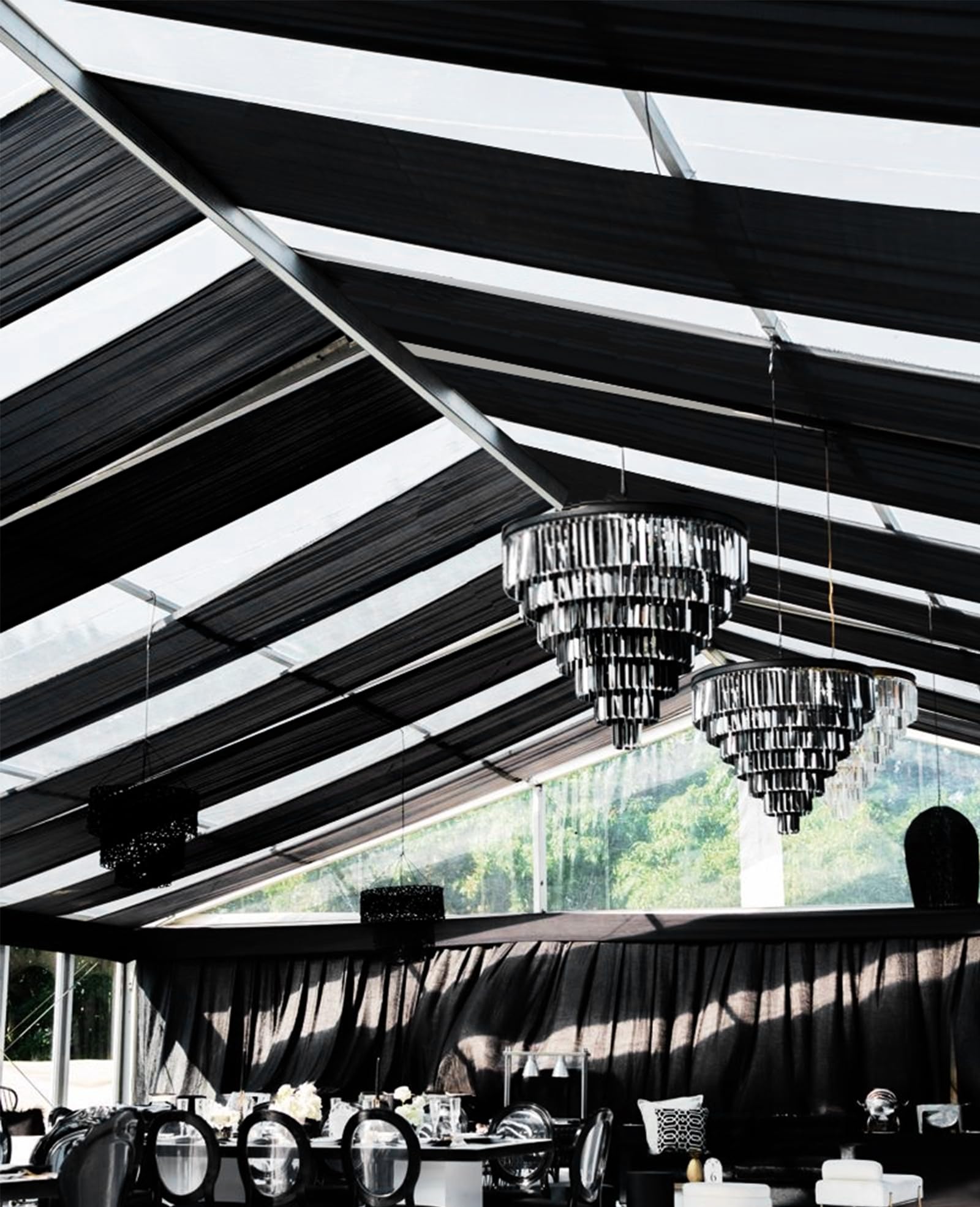 REWOMC 6 Panels Black Ceiling Drapes for Wedding 5ftx30ft Chiffon Fabric Arch Draping Curtains Sheer Drapery for Party Ceremony Birthday Baby Shower