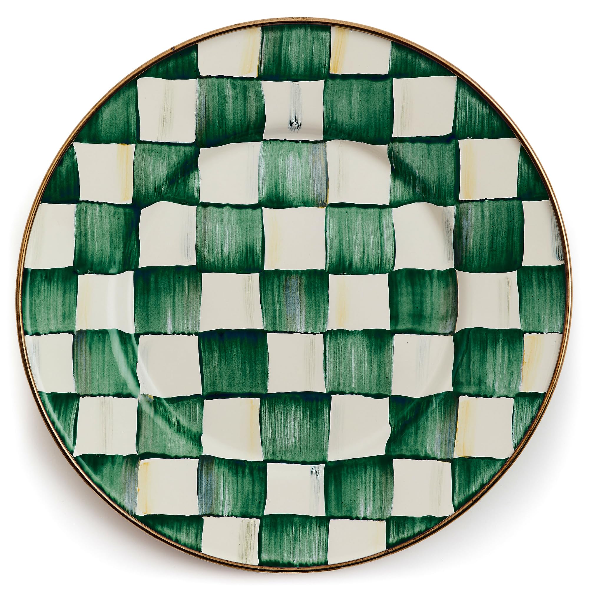 MACKENZIE-CHILDS Enamel Salad and Dessert Plate, Small Plate for a Dessert or Appetizer Dish, 8 Inches, Green-and-White Emerald Check