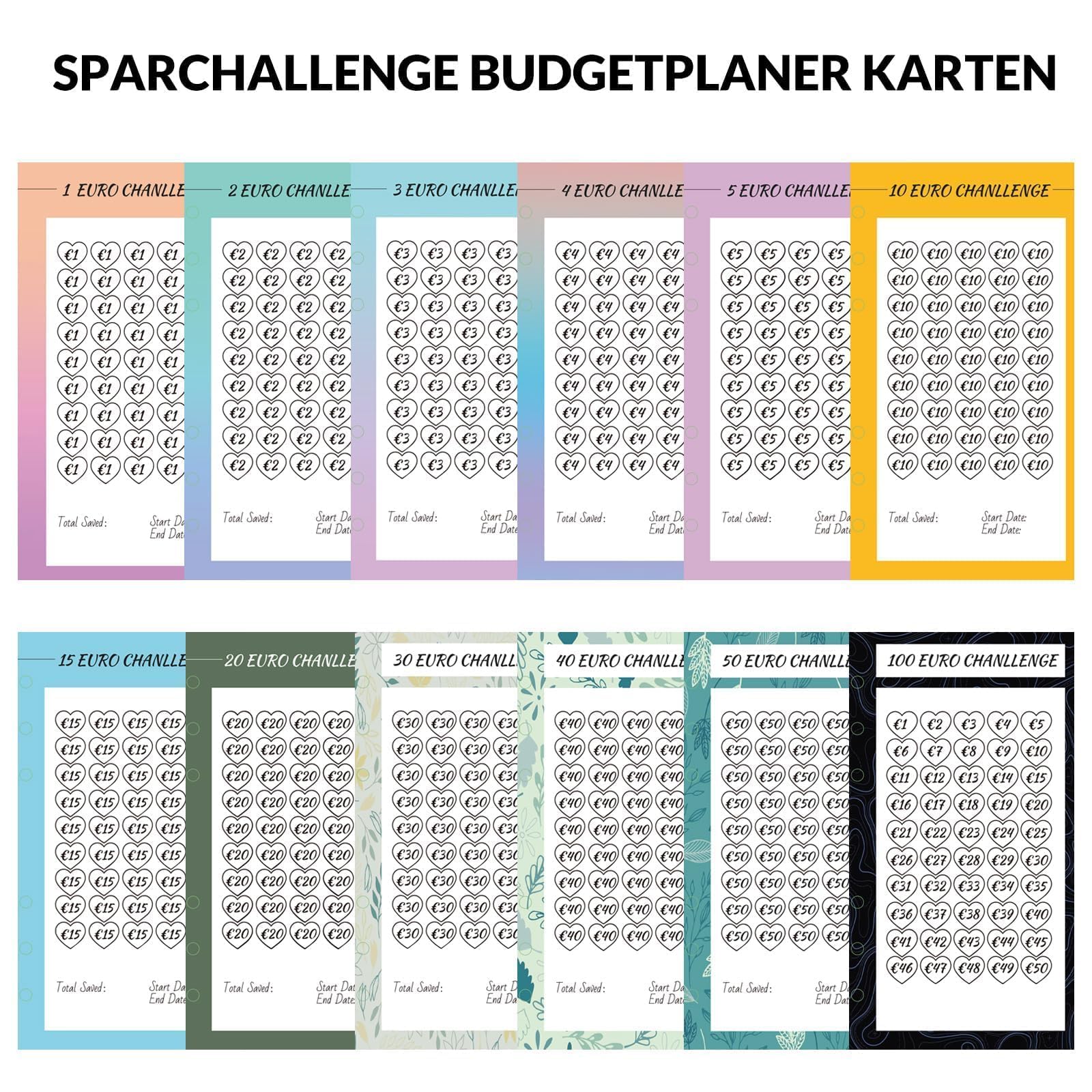 SKYDUEClasseur Budget A6, Enveloppe Budget, 12 Challenges Budgétisation, Pochette Budget Planner (Noir Marbré)