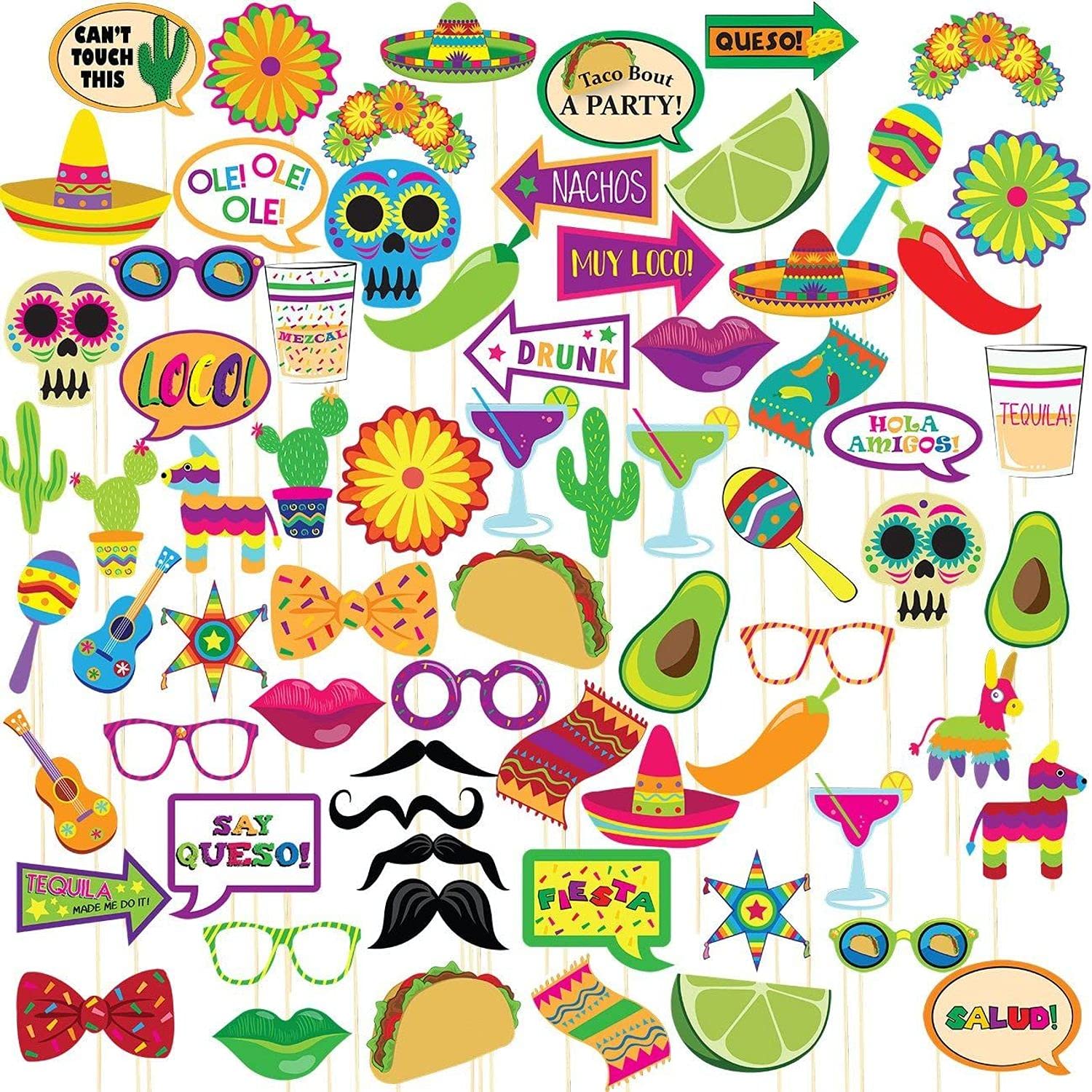 Buy 72 Piece Set Cinco de Mayo Photo Booth Props, Let's Fiesta Party