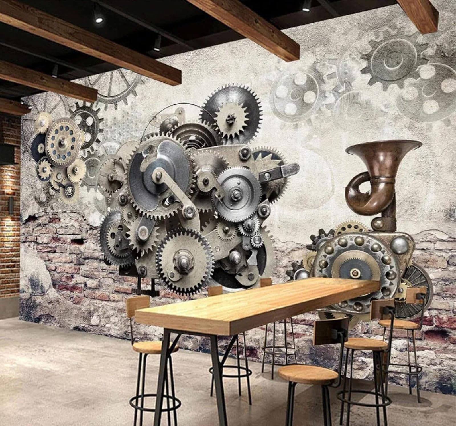 Xlming 350Cm×256Cm(B×H) Vintage Nostalgic Machinery Gears Brick Wall 3D Wallpaper Premium Textured Silk Study Dining Living Room Bedroom Sofa Tv Wall Easy Install-350Cm×256Cm