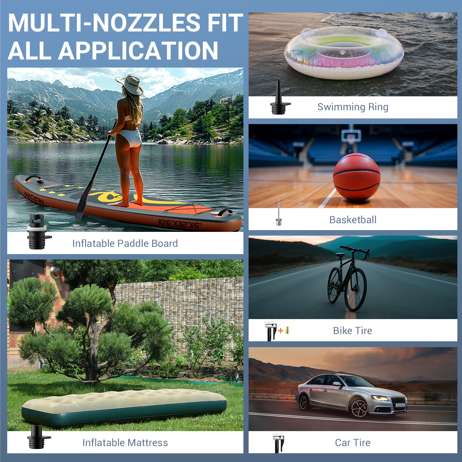 Pompe à pagaie électrique de 50 psi, pompe à air double moteur SUP à arrêt automatique, pompe électrique pour planches à pagaie, voitures, matelas pneumatiques