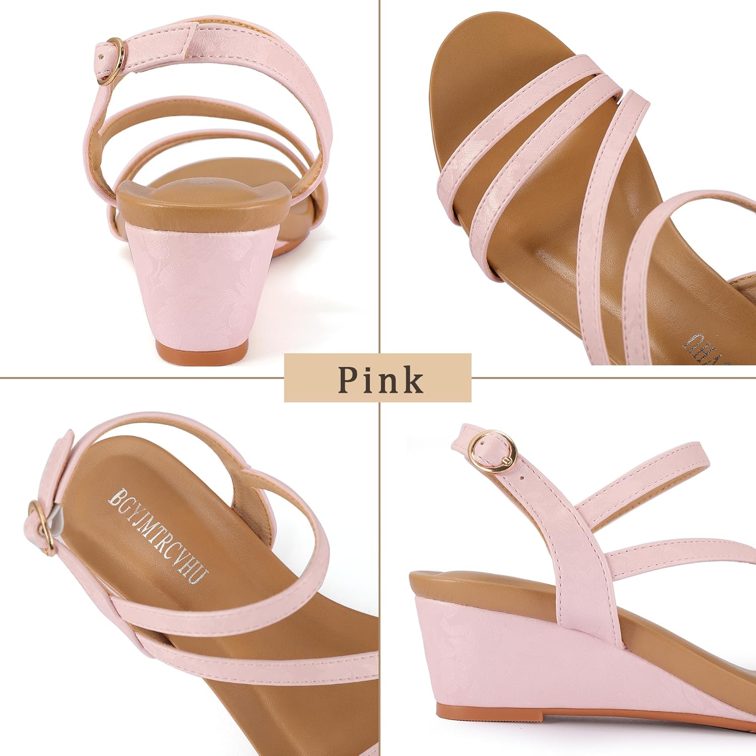 Wedge Sandals for Women Dress Elastic Ankle Strap Rhinestone Sandals Summer Comfortable Shoe - Image 5