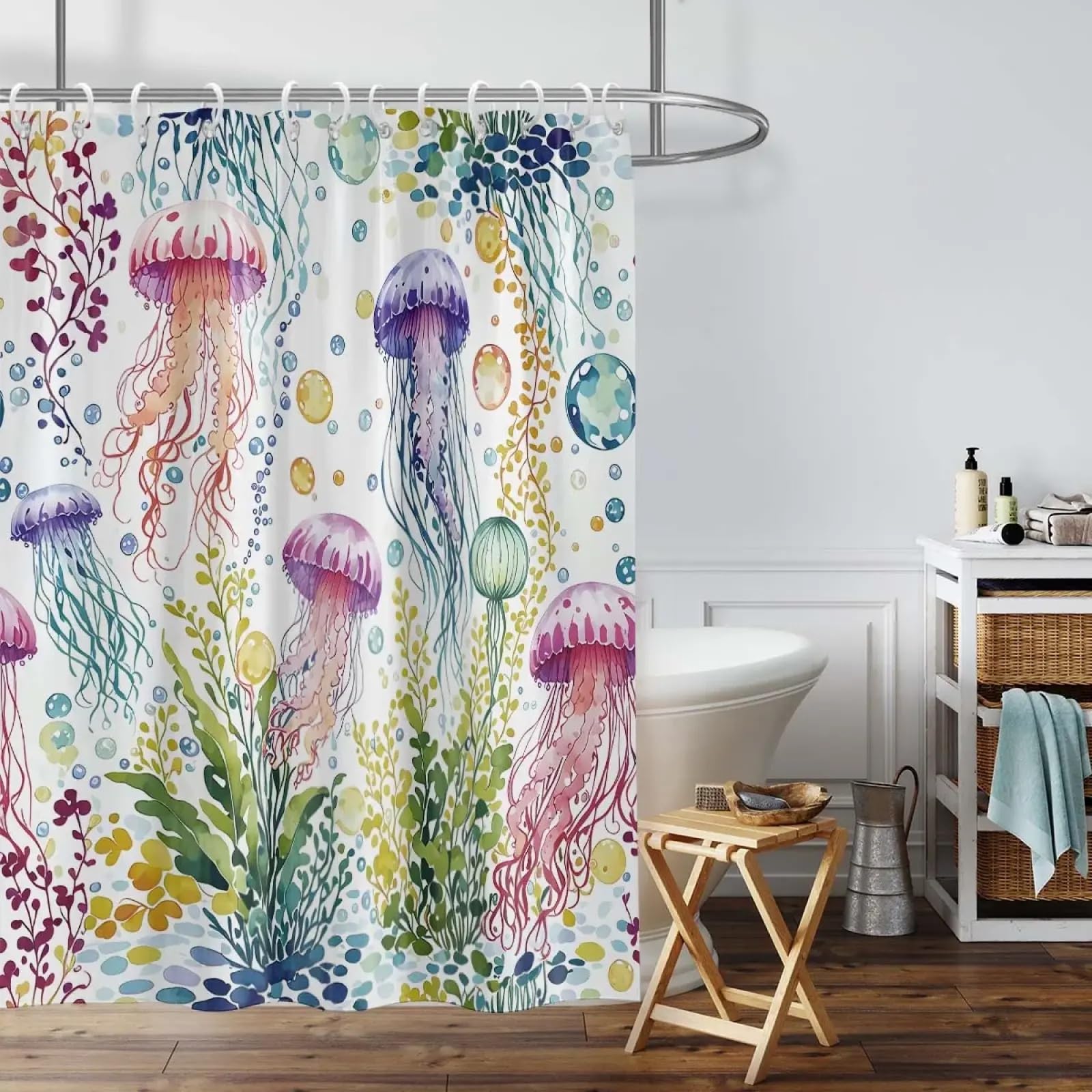 Rideau de Douche imprimé méduses, imperméable, avec 12 Crochets, pour Salle de Bain, Baignoire, Usage Domestique Tendance, 90 x 195 cm (l x H).