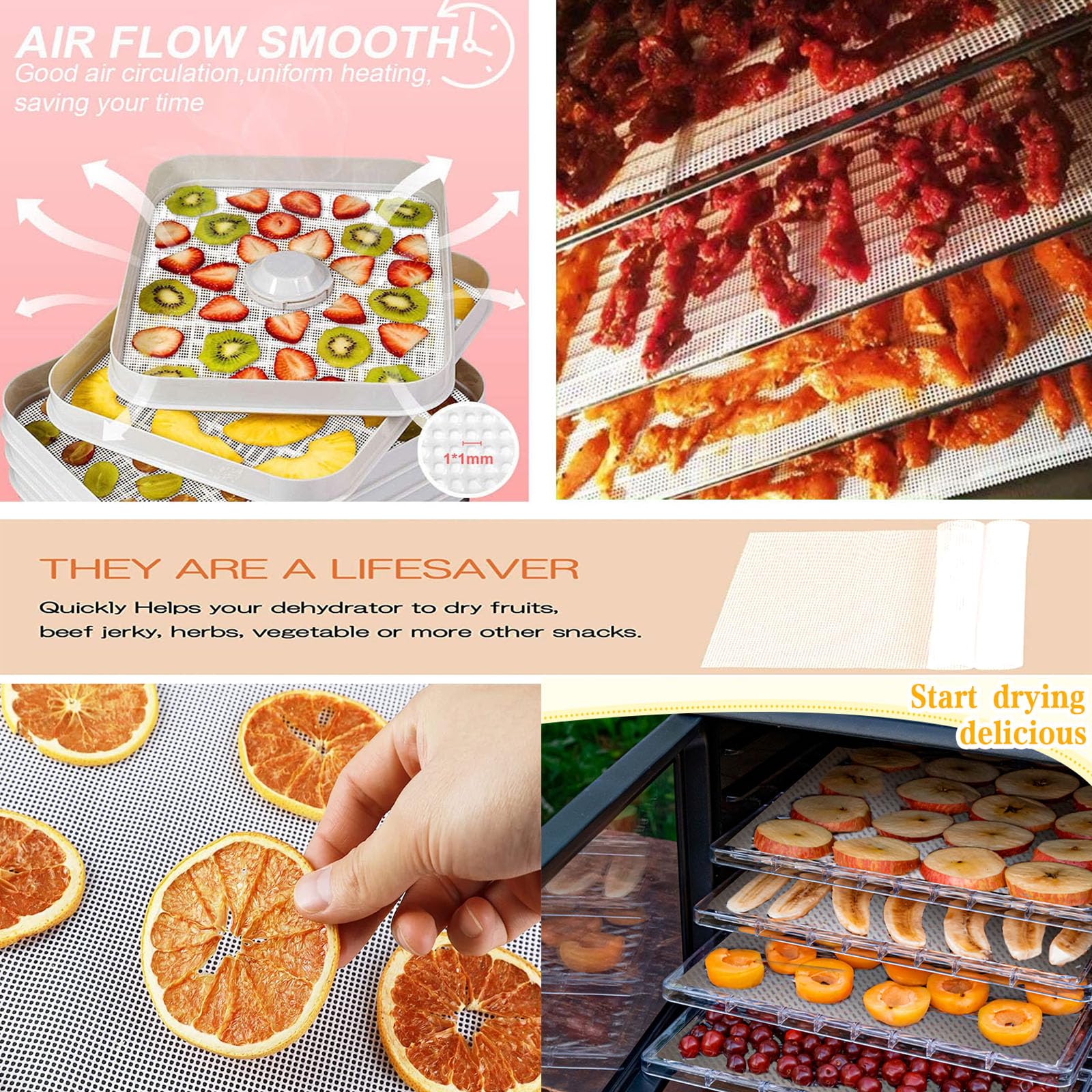 Hojas de deshidratador de silicona antiadherente de silicona para secador de frutas de malla Secador de frutas Malla Dim Sum Mesh Dumpling Pantalla de vapor Mat 16 * 160 3