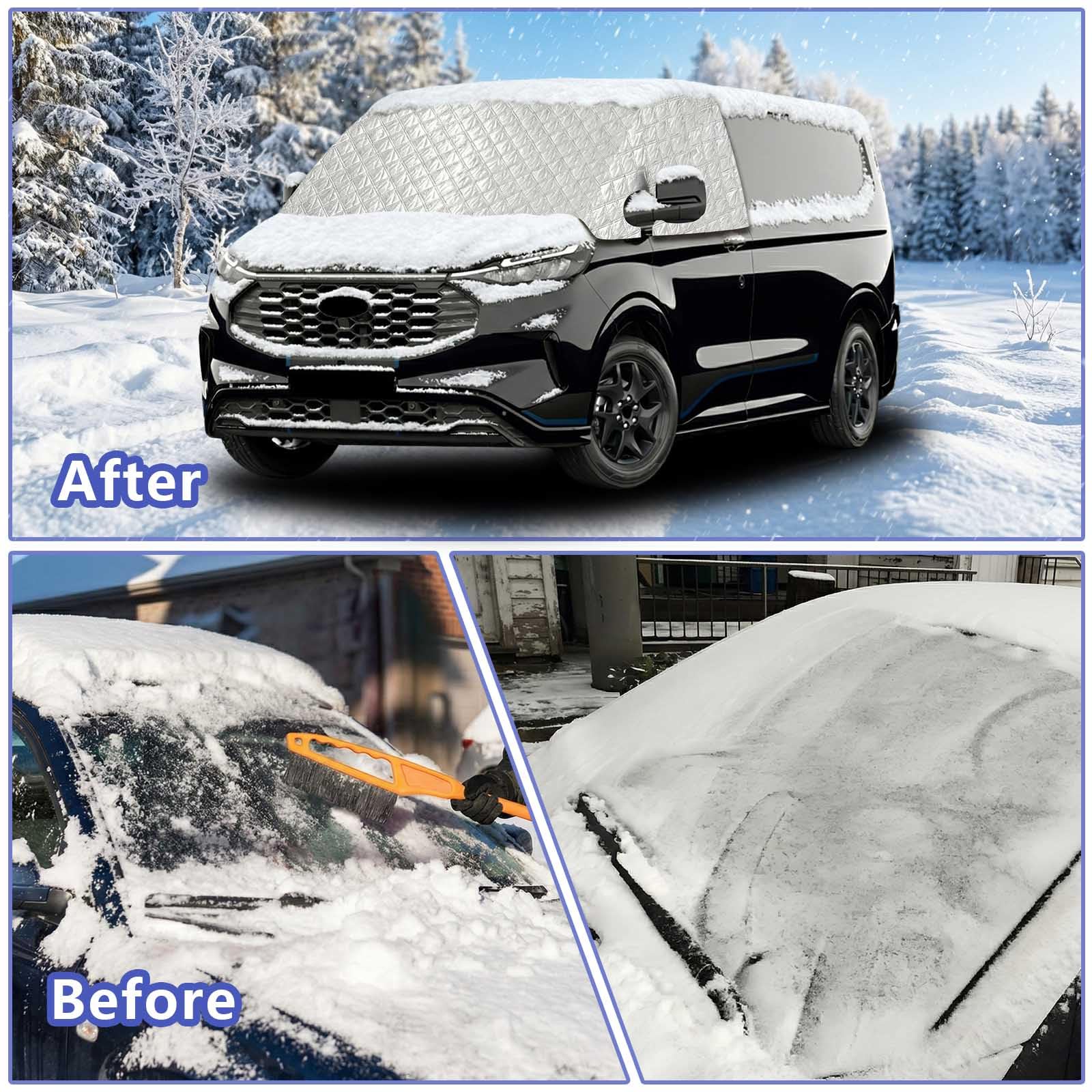 Frontscheibenabdeckung kompatibel mit VW New Transporter 2024-2026 Ford Transit Custom Tourneo Custom 2023-2026 4-Jahreszeiten Sonnenschutz Frostschutz Thermo Hitzeschutz inkl. Tasche