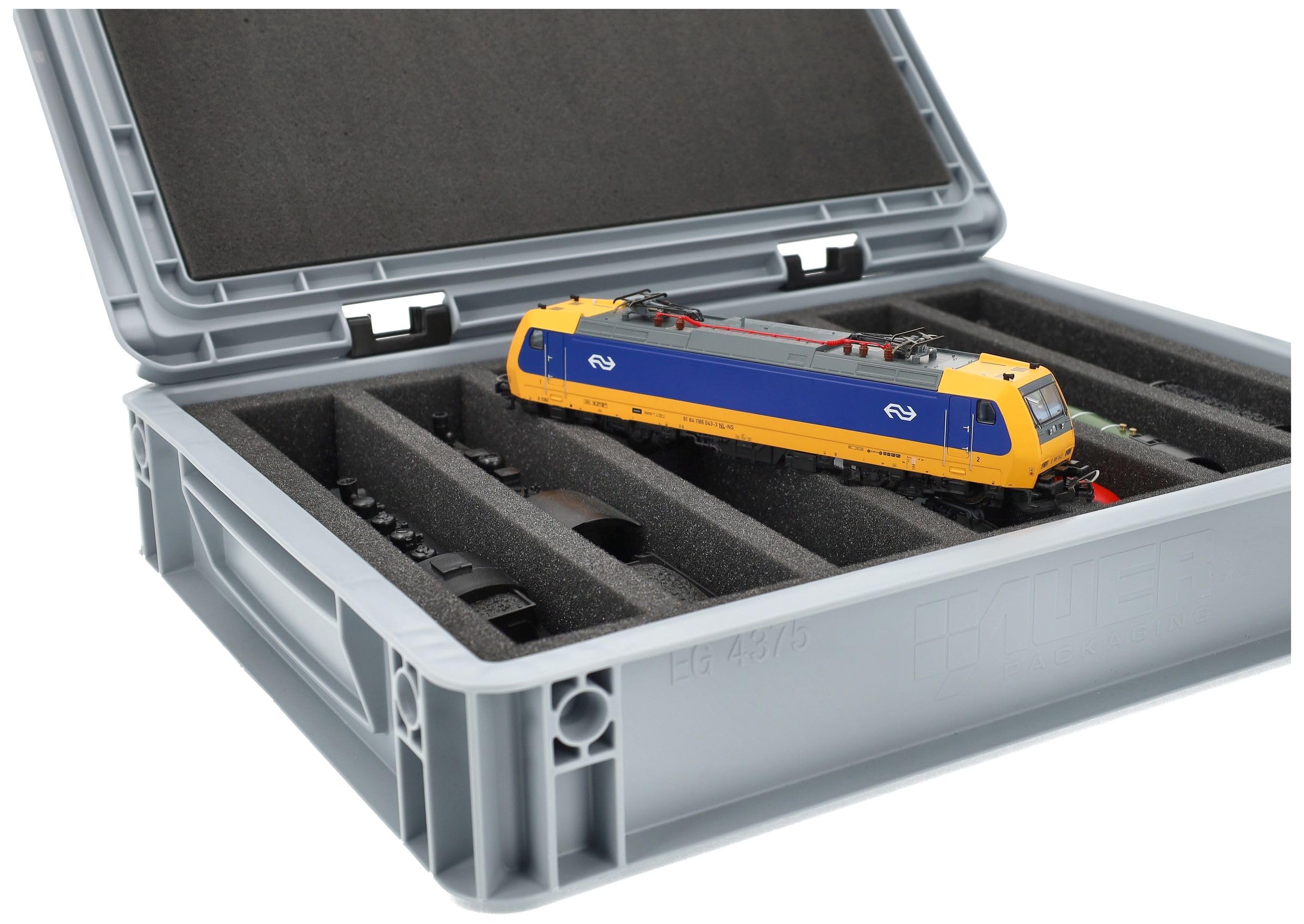 Feldherr Eurobox 40 x 30 cm Set für Modelleisenbahnen - Spur H0-7 Fächer - Schaumstoffeinlage für stehende Aufbewahrung - kompakte Transportlösung für Loks und Waggons