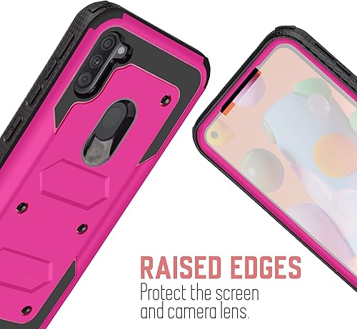 Miniatura 9 de Funda resistente para Samsung Galaxy A11 con clip giratorio para cinturón, función atril de doble capa con protector de pantalla integrado, funda