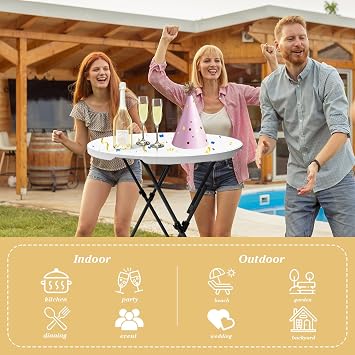 GUAGUA 32 2PCS Round Plastic Folding High Top Table - Versatile Bar, Cocktail & Portable Pub Table for Parties, Bistro & Events (2PCSWhite Set C)