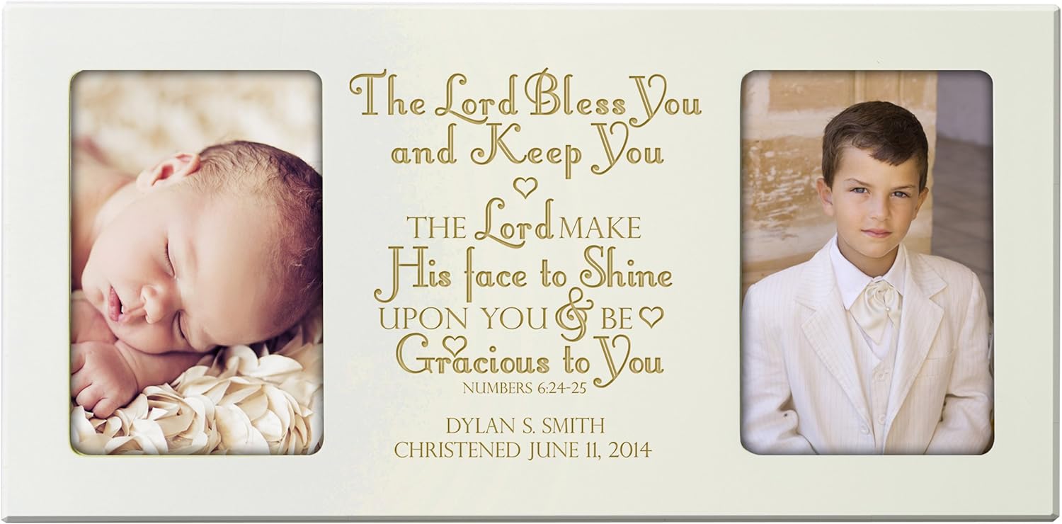 LifeSong Milestones Personalized First Communion Blessings Photo Frame Gift Engraved Christening Picture Frame Holds 2-4x6 Photos The Lord Bless You and Keep You Numbers 6:24-35 (Cherry)