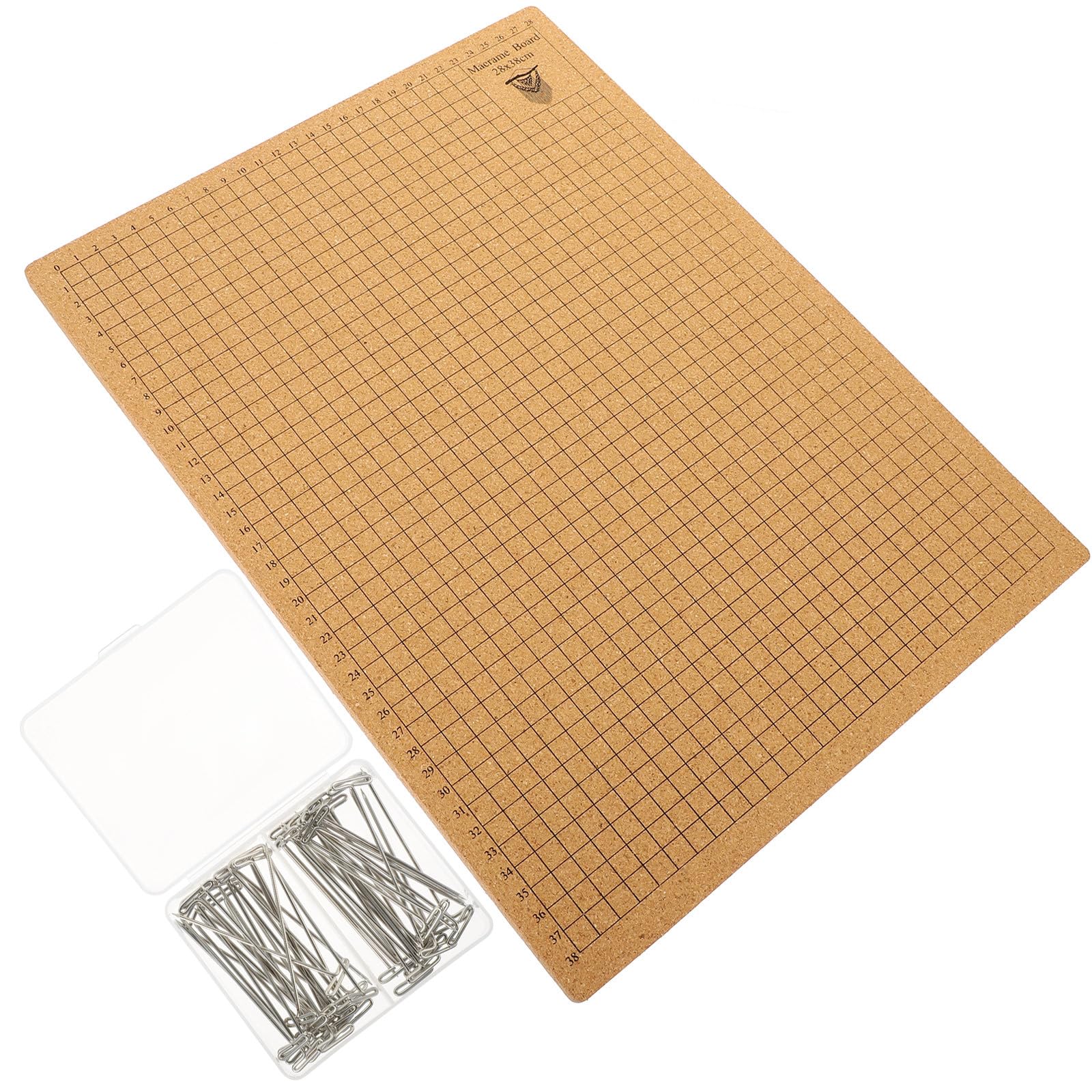 Planche macramé quadrillée et punaises en T fixation ferme bijoux