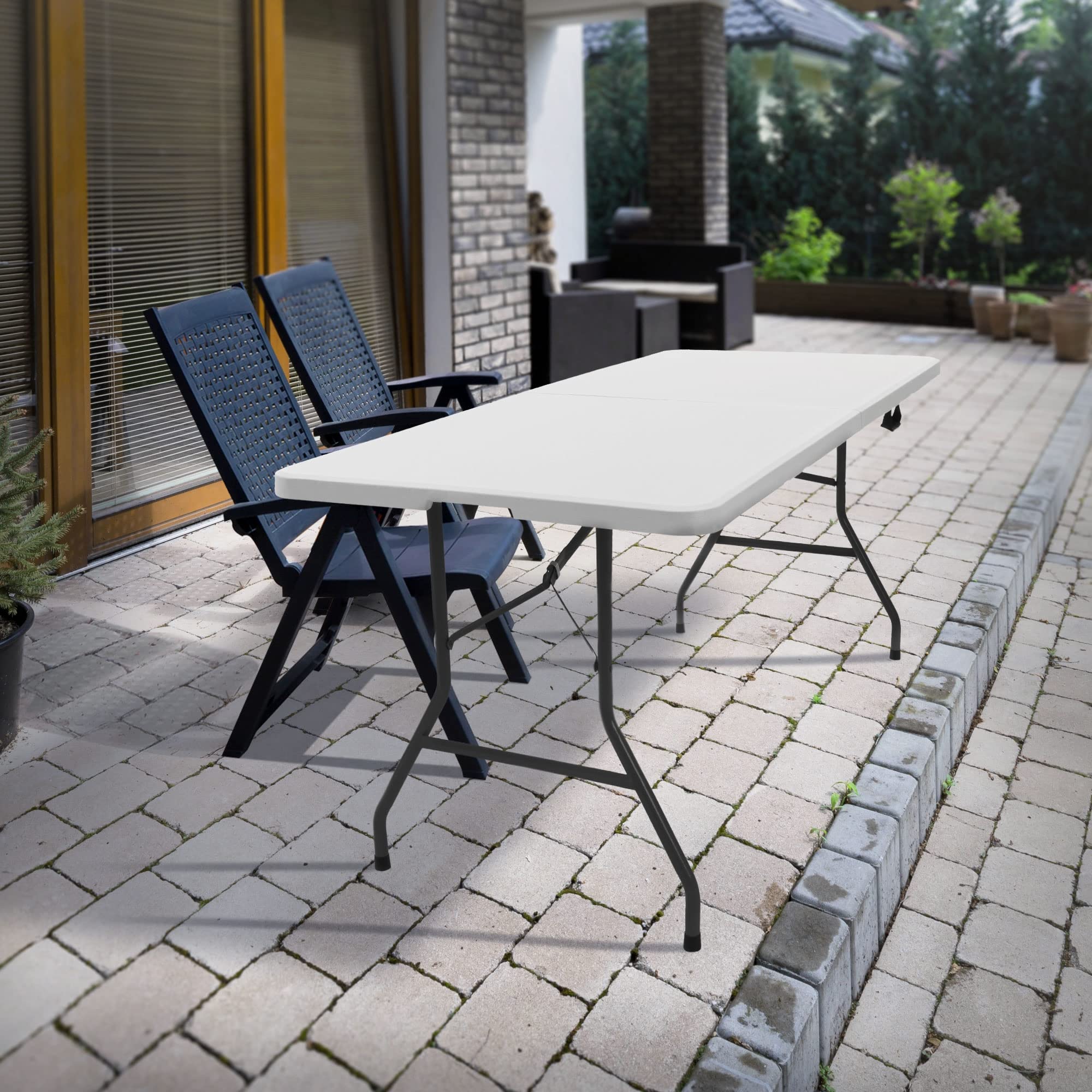 De ML-Design inklapbare campingtafel in zwart 180 x 74 cm is een