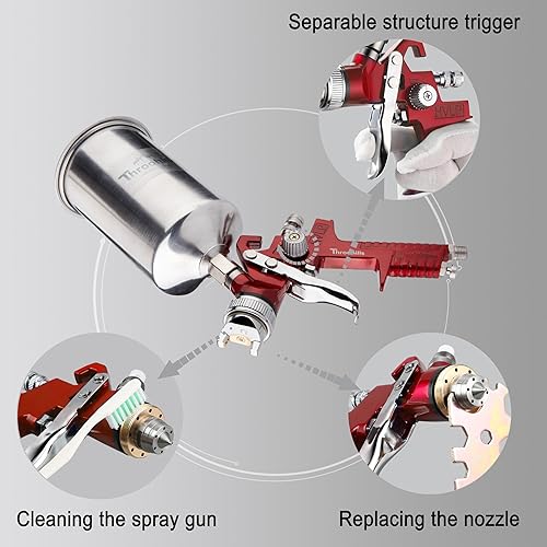 Miniatura 5 de HVLP - Pistola pulverizadora de pintura automotriz, pulverizador de pintura de aire de 0.05/0.06 pulgadas con regulador de aire, 6 coladores de