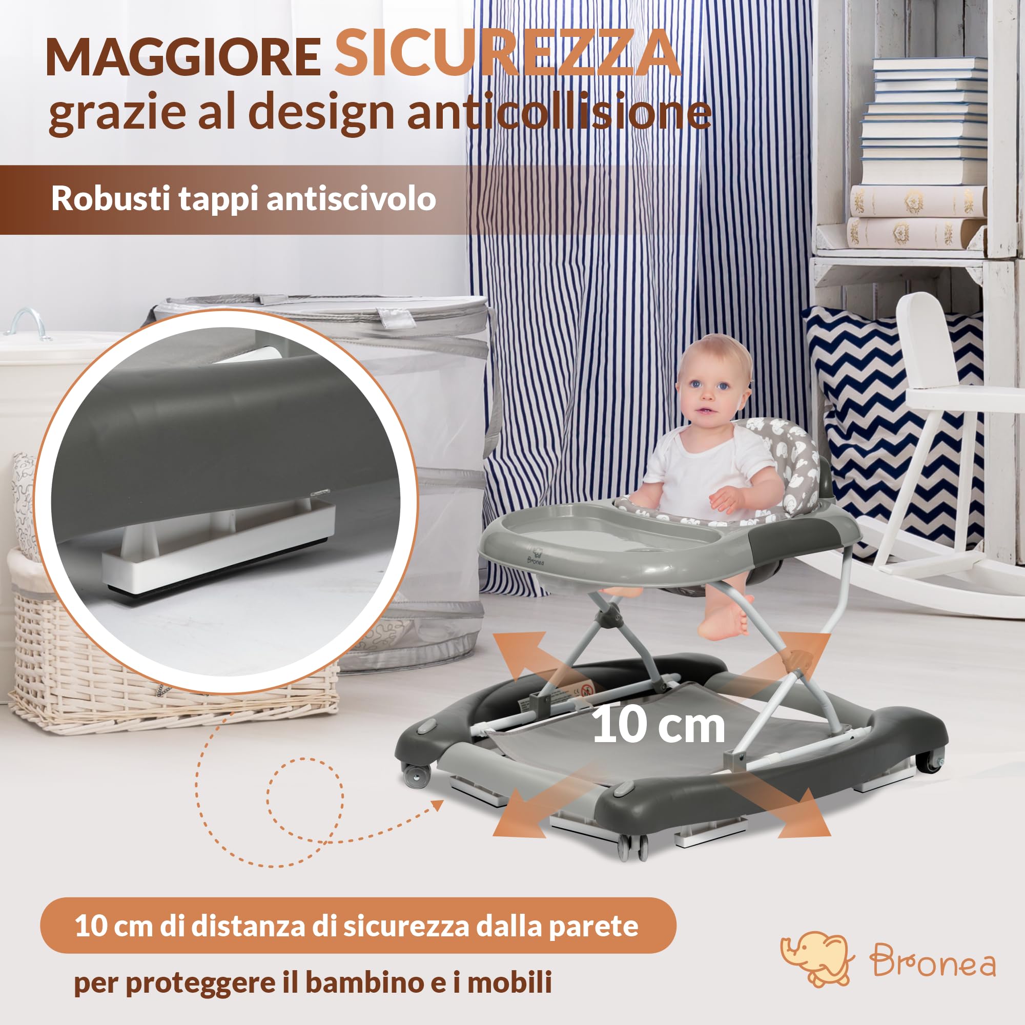 Girello 4-in-1 per Bambini con funzione altalena e pannello di gioco con musica | Regolabile in altezza e pieghevole | Con ruote silenziose e freno