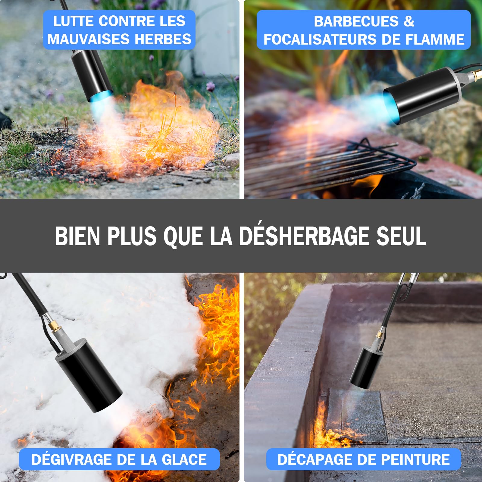 Propano antorcha malas hierbas quemador, 1.200.000 BTU alta salida malas hierbas antorcha lanzallamas, antorcha con control de llama y 30 "brazo largo desmontable para jardín, madera, hielo