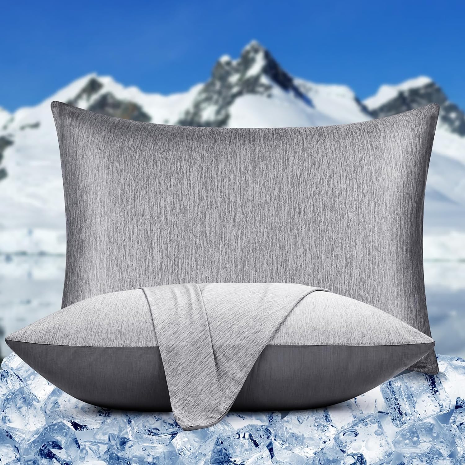 HOMFINE kühlender Kissenbezug 2er Set - 80 X 80 cm Kuhlmatte für Mensch Dunkelgrau,Cooling Pillows,Nachtschweiß,Superweiche seitenschläferkissen Kissenhülle, Kühlfaser Doppelseitiges,abkühlung Sommer