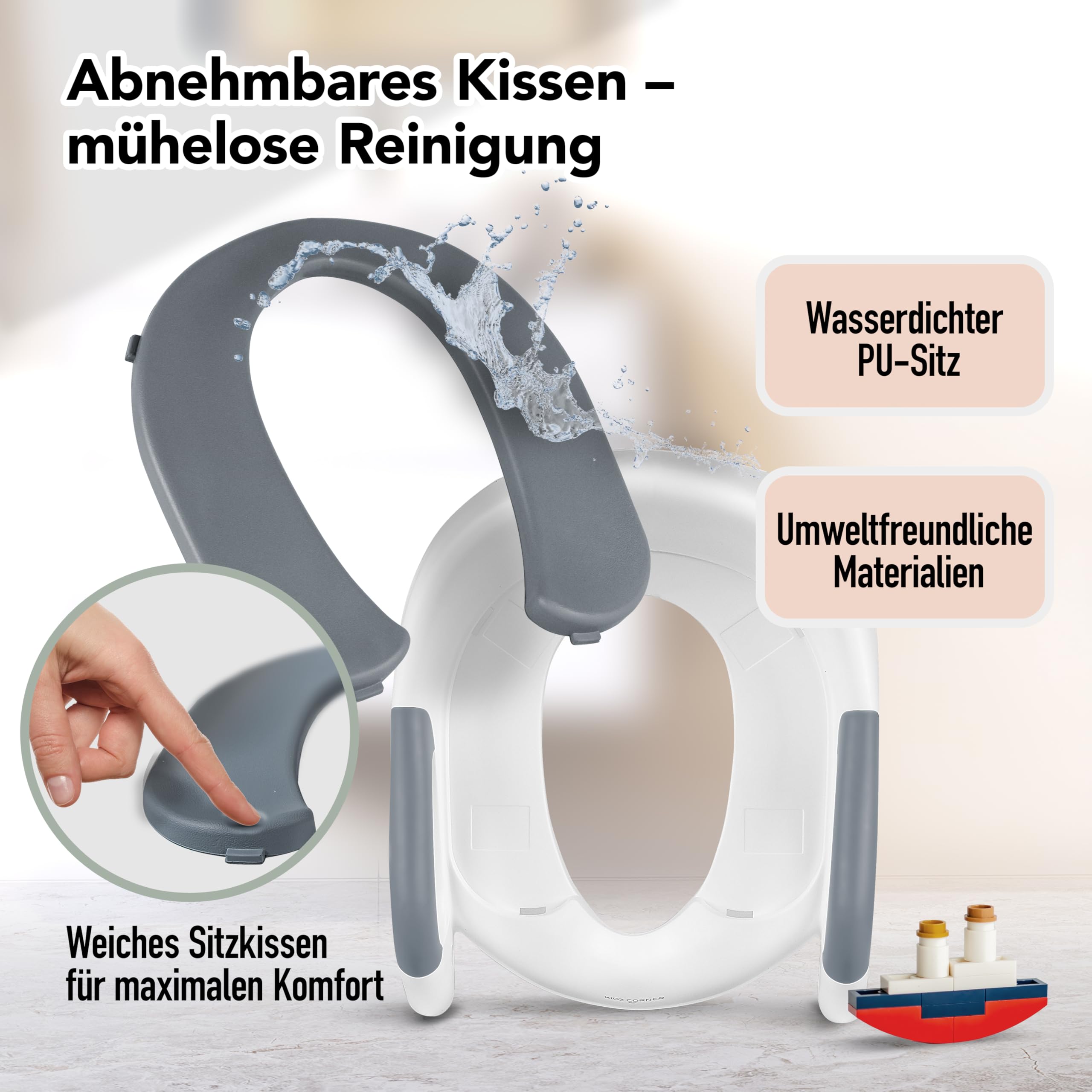 KidzCorner Kinder Toilettensitz mit Treppe, höhenverstellbare Toilettenleiter klappbar auch als Tritthocker verwendbar. WC Sitz fürs Töpfchen Training.