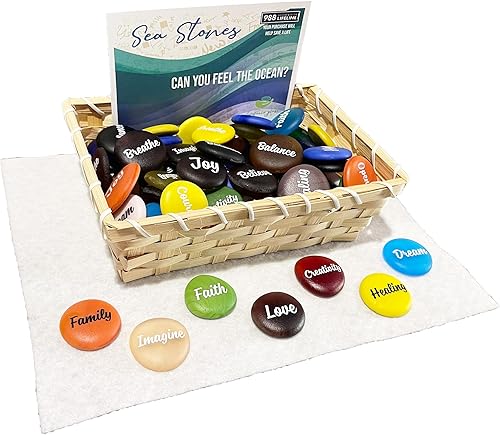 Lifeforce Glass Juego de 100 piedras de cristal de mar esmeriladas, juego de 100 rocas de palabras de 1.25 pulgadas. Palabras alentadoras e