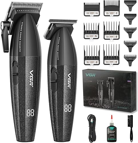 VGR 640 cortapelos profesionales para hombres, juego de cortapelos y recortadoras inalámbricas de 9000 rpm, kit de corte de pelo con hoja en T sin