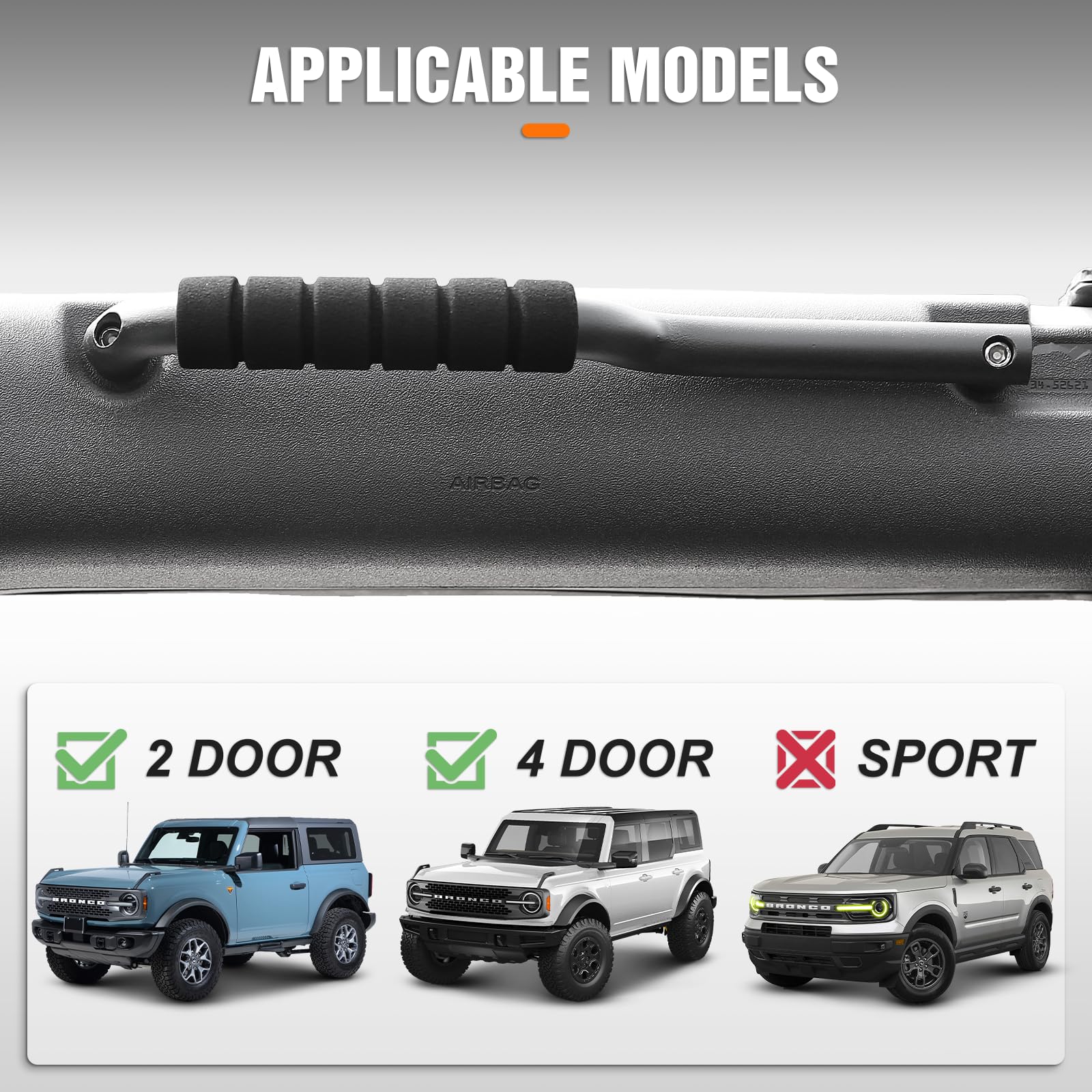 AMWMORV Roll Bar Grab Handles,Fit for Ford Bronco 2021-2024 4 Door,4PCS Aluminum Front and Rear Grab Handles,Black Non-Slip Sponge for Bronco Interior Accessories(Not Fit for Bronco Sport)