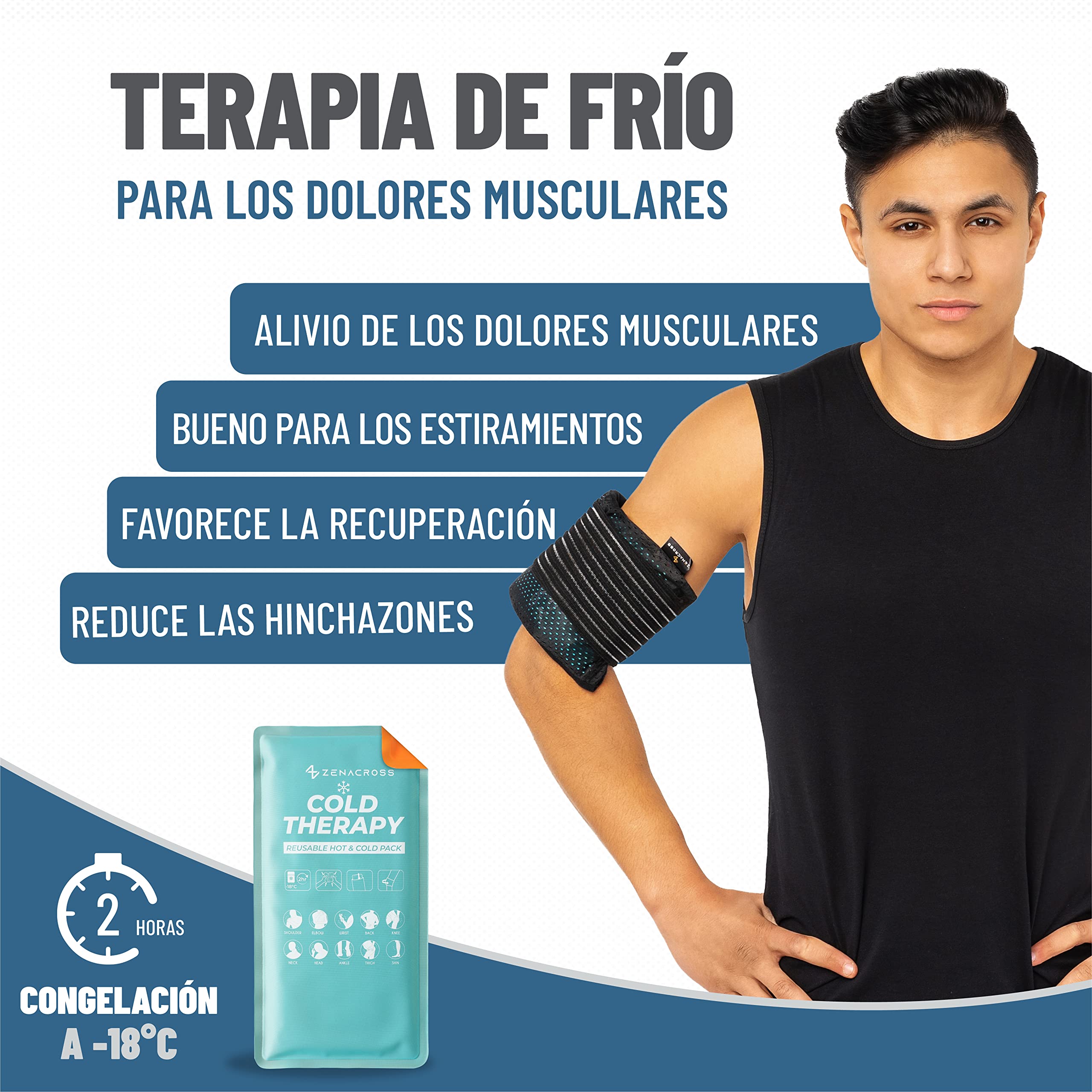 2x Gel Frio Para Lesiones y - Incluye 2 Banda elástica Protectora Reutilizable - Efecto Calor-Frio - Adaptada Microondas & Congelador - Multiusos para Todas las Partes del Cuerpo