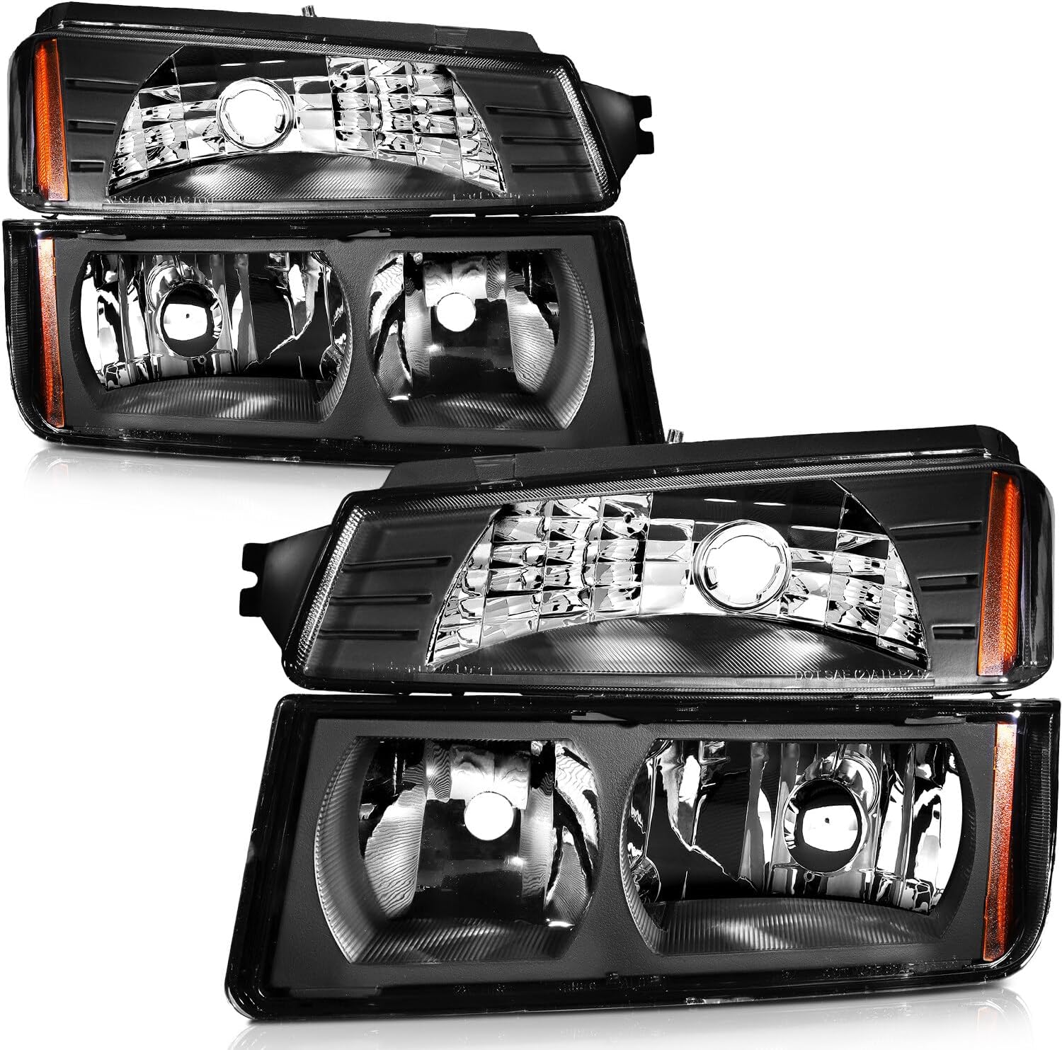Headlight Assembly for Chevrolet Avalanche 1500/2500 2002-2006 Black Housing Amber Reflector Clear lens Driver and Passenger Side Headlamp(with Body Cladding Model only)