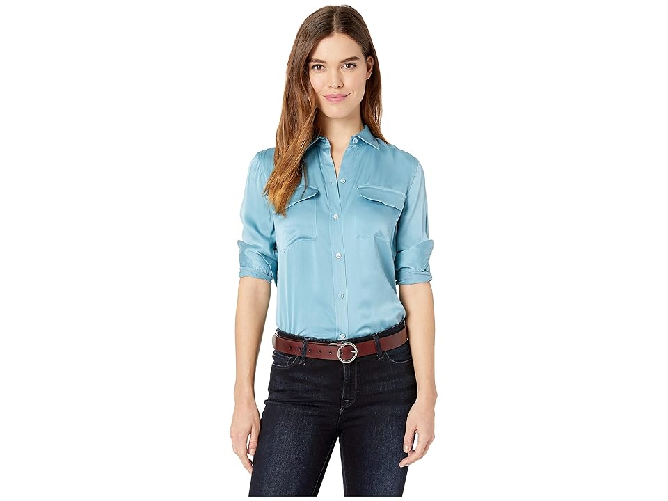 

EQUIPMENT Slim Signature Top (Bleu Fume) Women's Long Sleeve Button Up