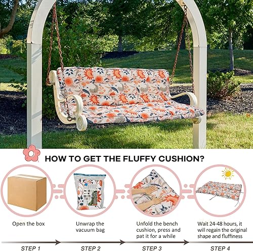 Miniatura 139 de Cojín de repuesto para columpio de 2-3 asientos, cojines de banco para exteriores con respaldo grueso de 4 pulgadas, muebles de patio, jardín, Flor